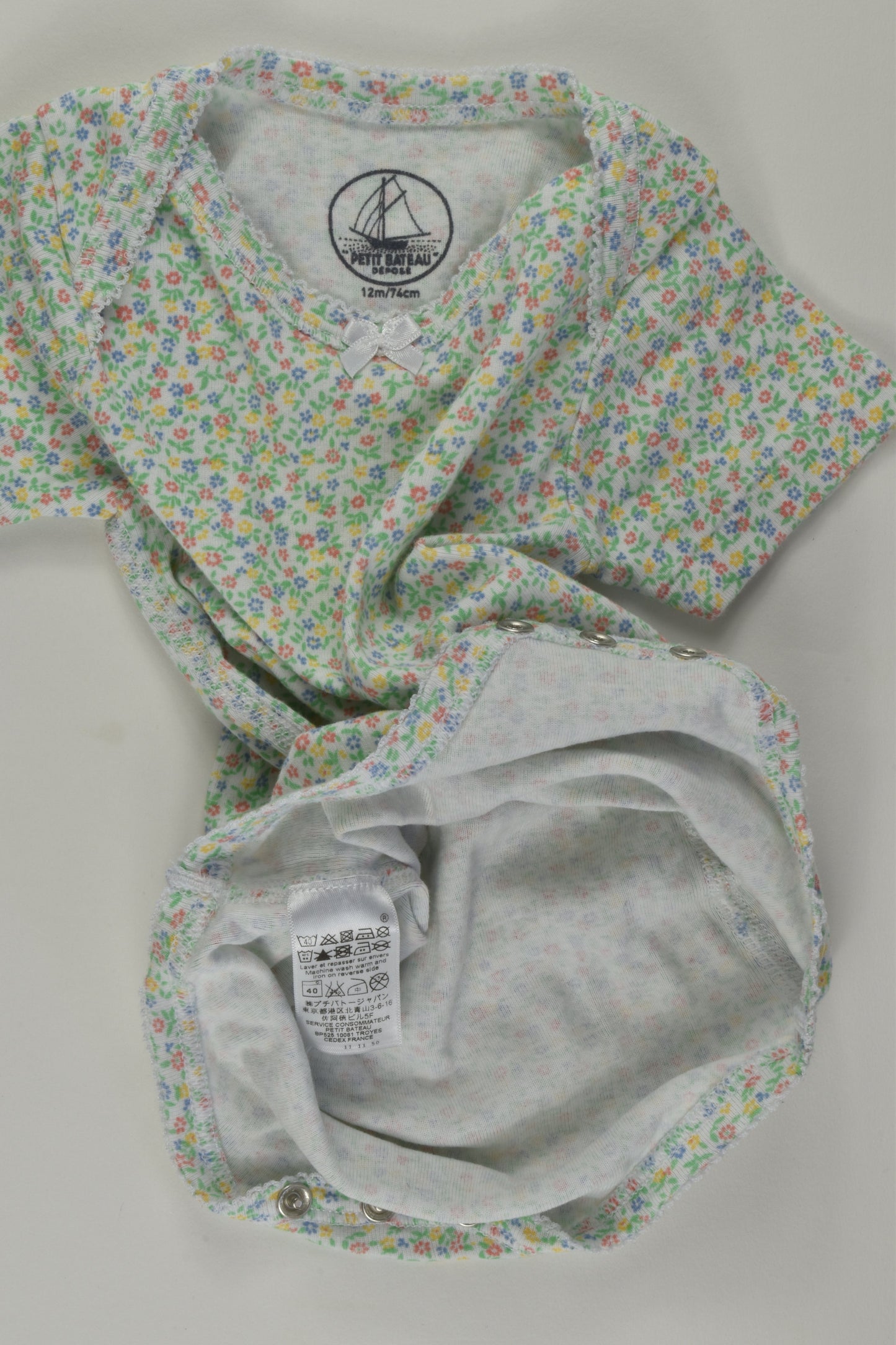Petit Bateau Size 0 (12m/74cm) Floral Bodysuit