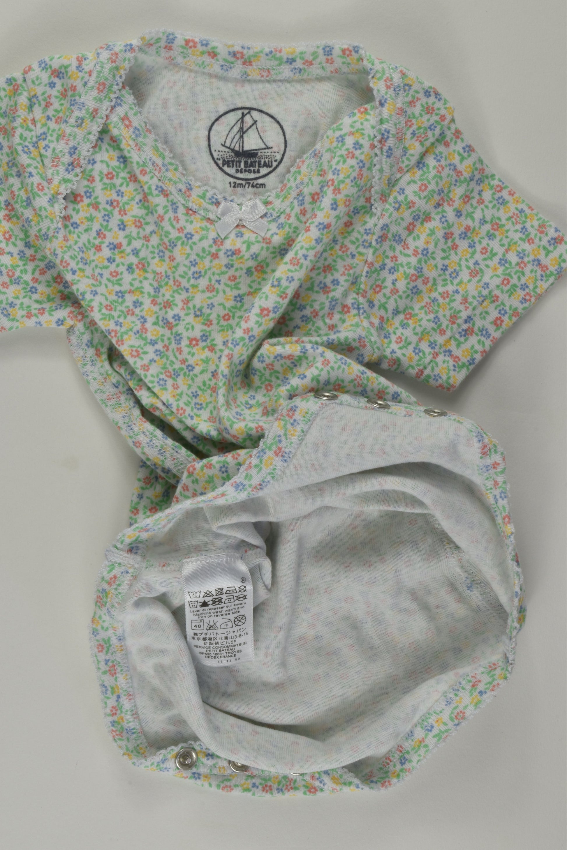 Petit Bateau Size 0 (12m/74cm) Floral Bodysuit