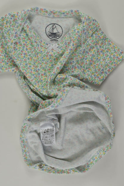 Petit Bateau Size 0 (12m/74cm) Floral Bodysuit