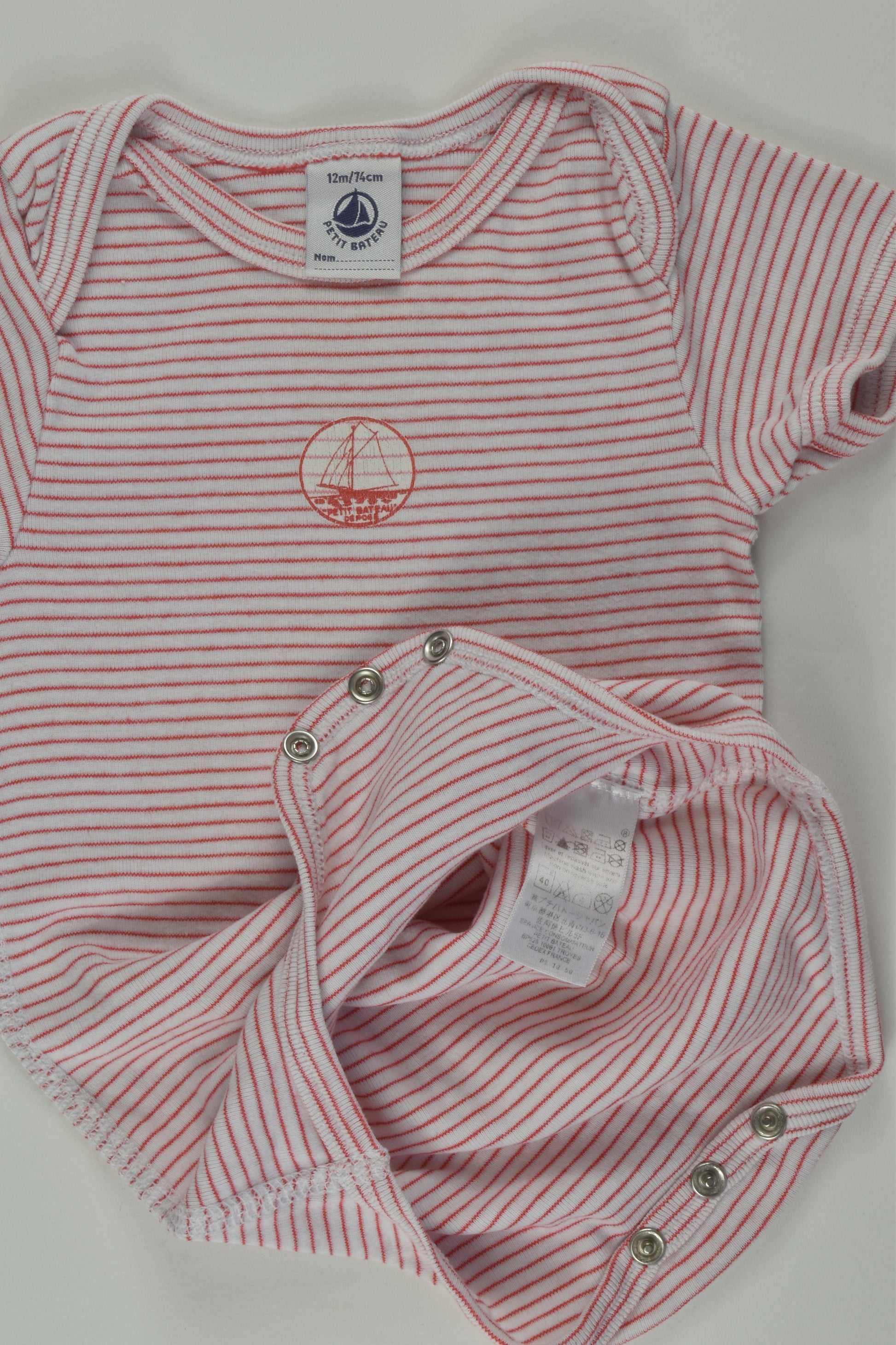 Petit Bateau Size 0 (12m/74cm) Striped Bodysuit