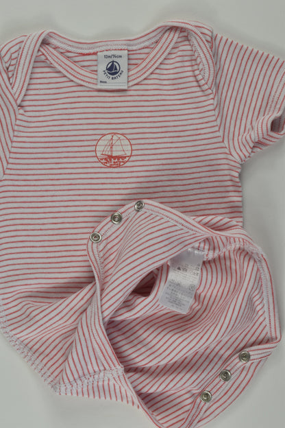 Petit Bateau Size 0 (12m/74cm) Striped Bodysuit