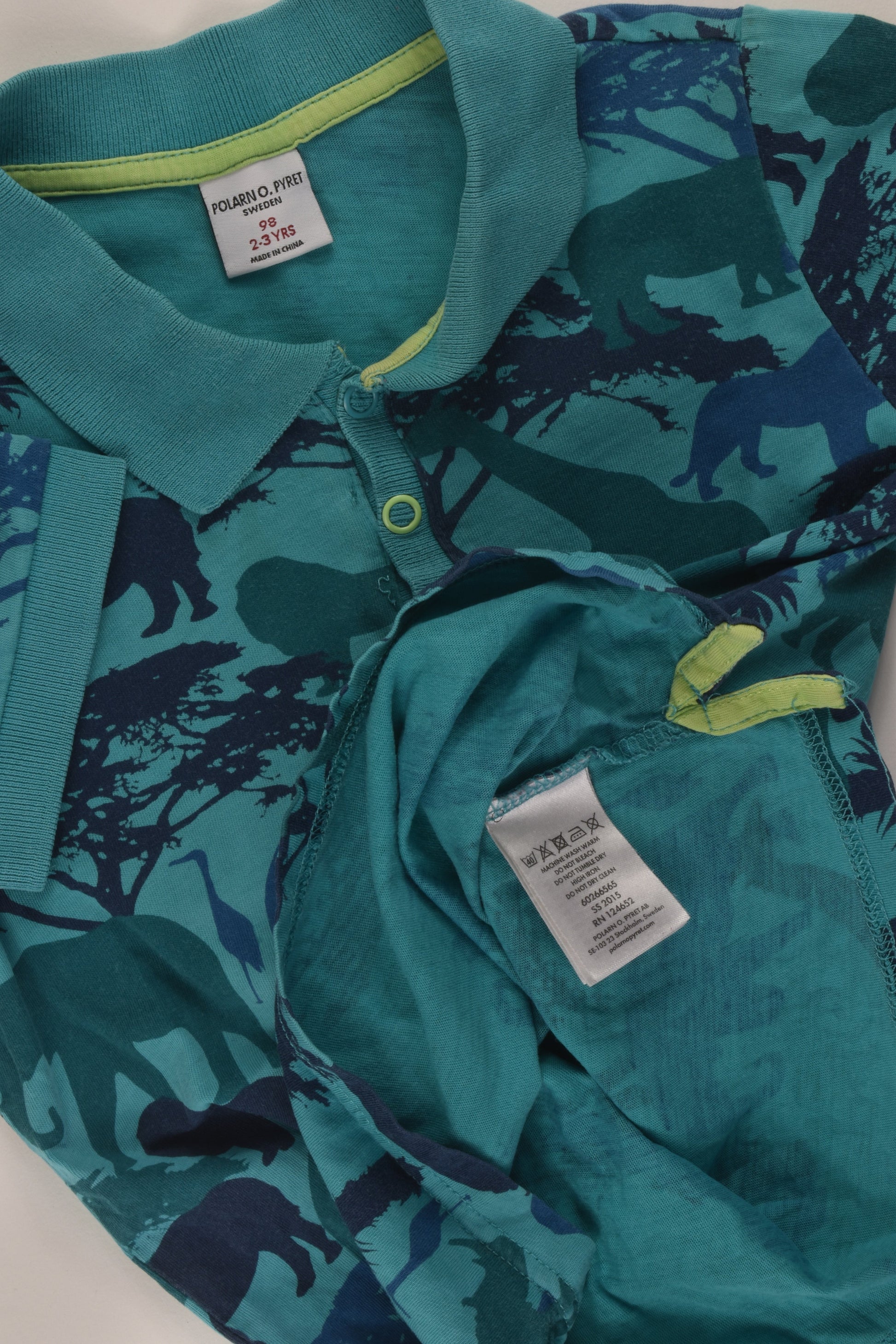 Polarn O. Pyret Size 2-3 Safari T-shirt with Collar