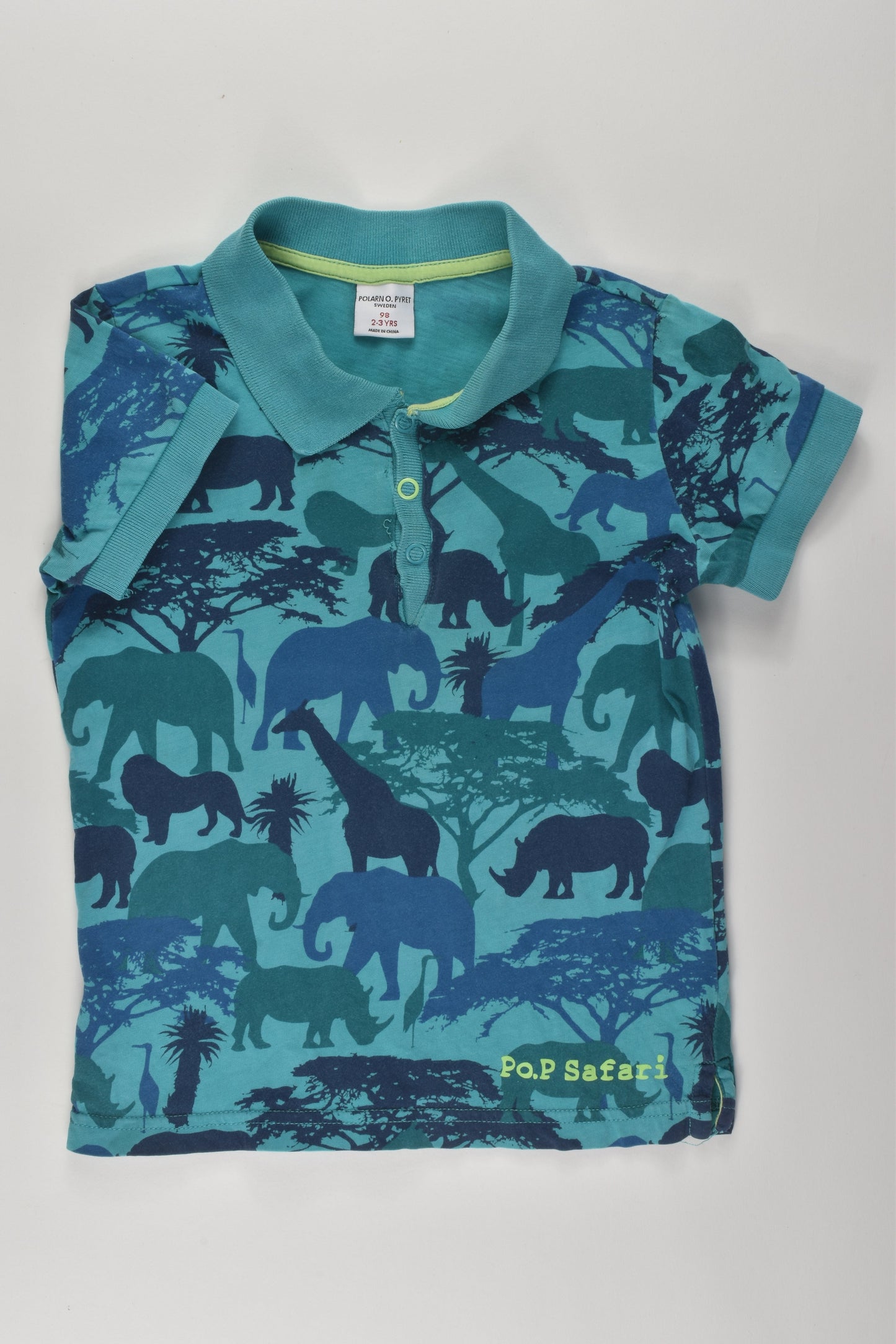 Polarn O. Pyret Size 2-3 Safari T-shirt with Collar