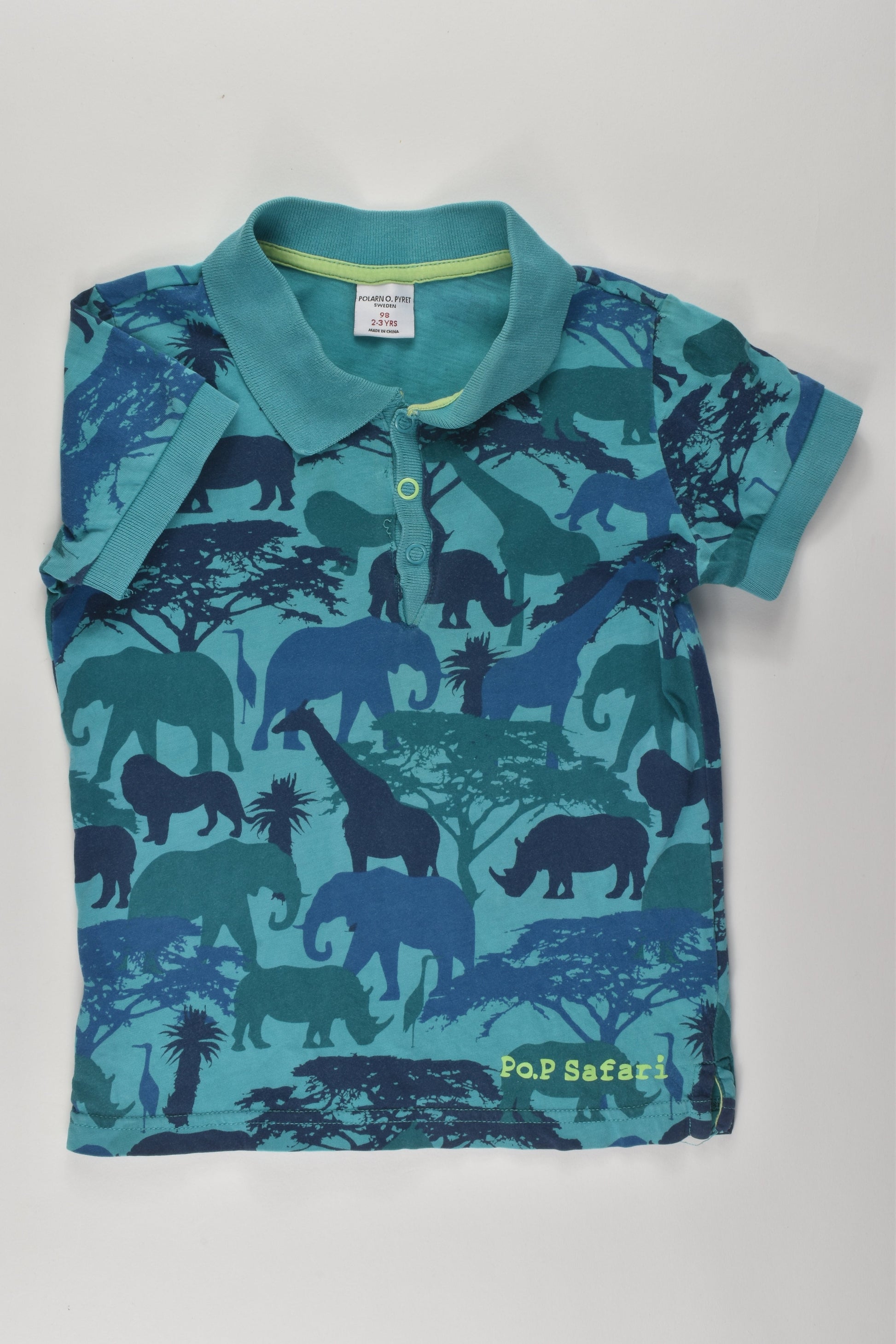 Polarn O. Pyret Size 2-3 Safari T-shirt with Collar