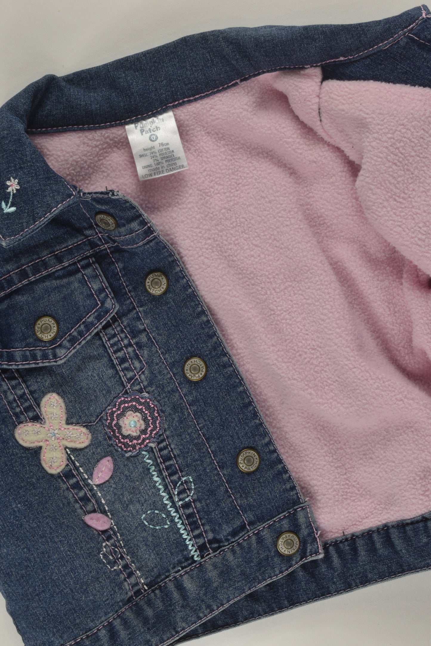 Pumpkin Patch Size 0 Fleece Lined Denim Jacket