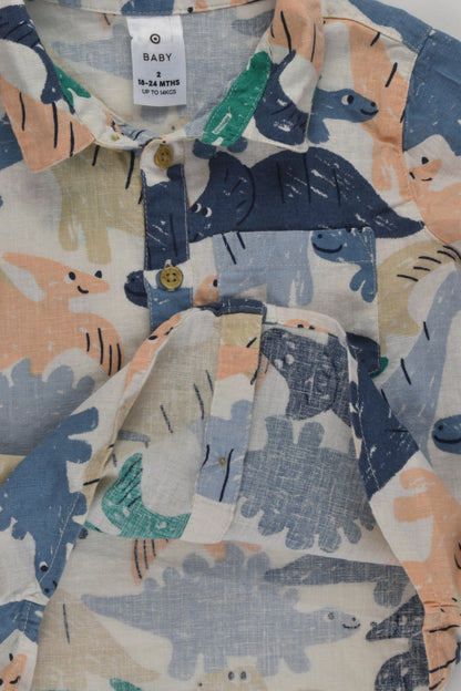 Target Size 2 Linen Blend Dinosaur Button-up Shirt
