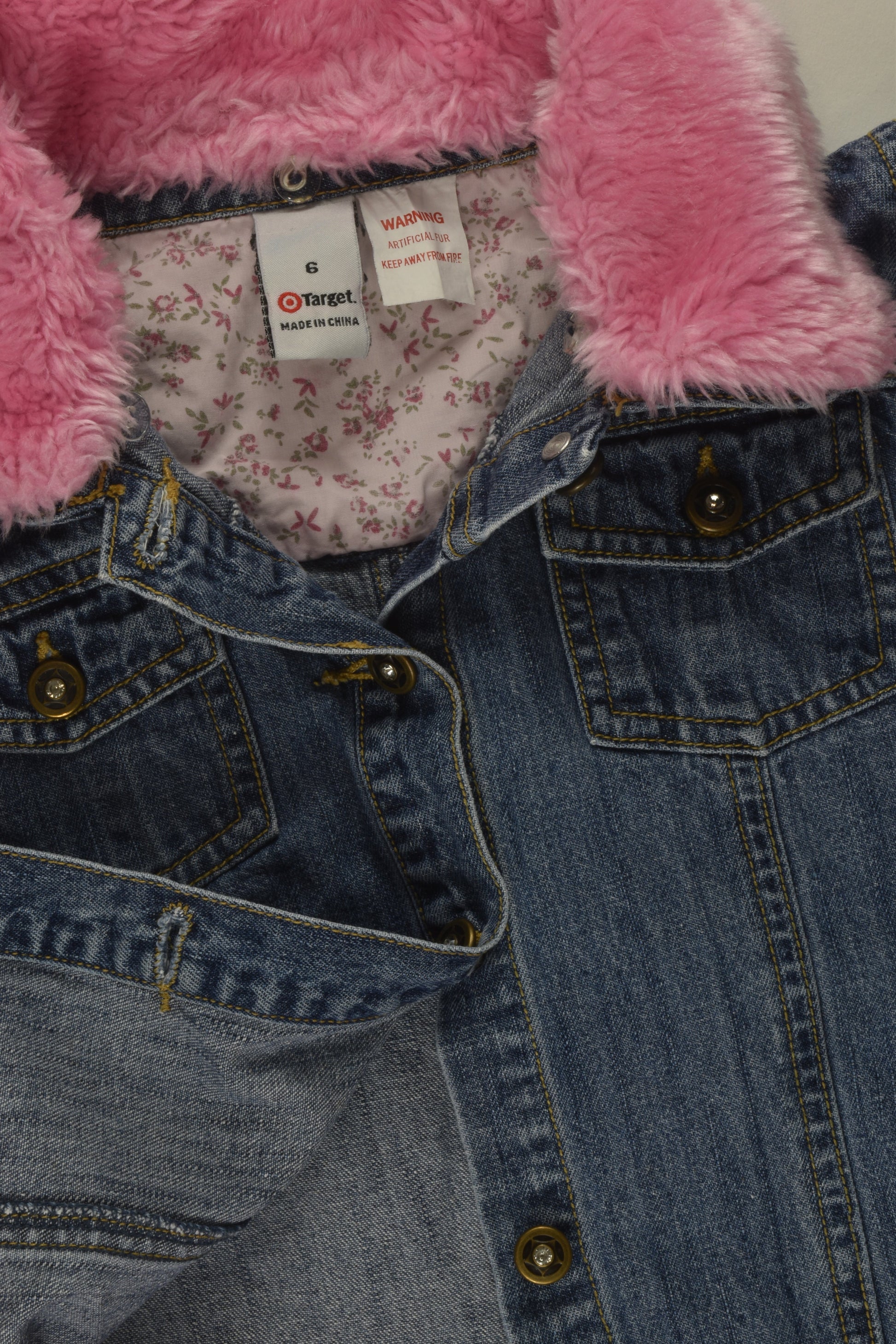 Target Size 6 Pink Fur Denim Jacket