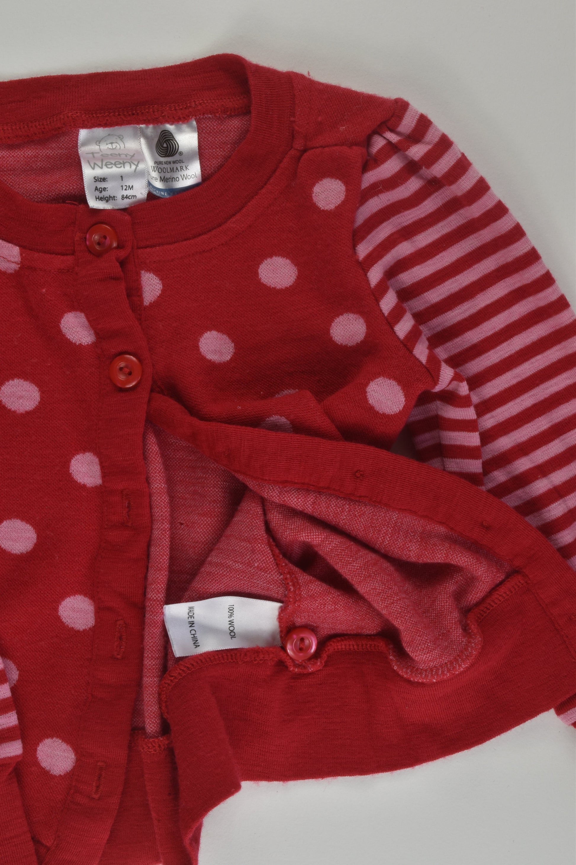 Teeny Weeny Size 1 Pink Merino Wool Cardigan