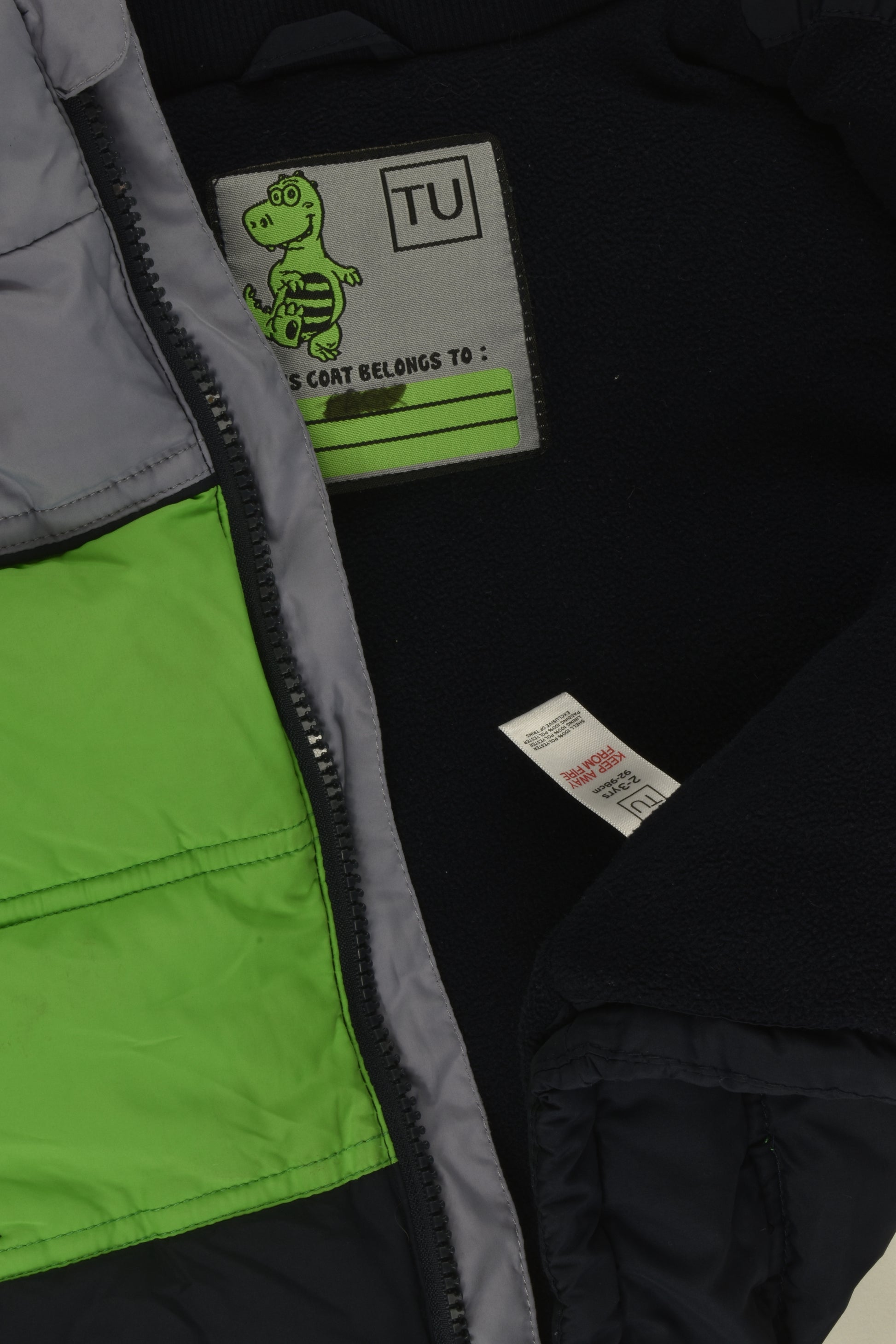Tu Size 2-3 Warm Fleece Lined Dinosaur Puffer Vest