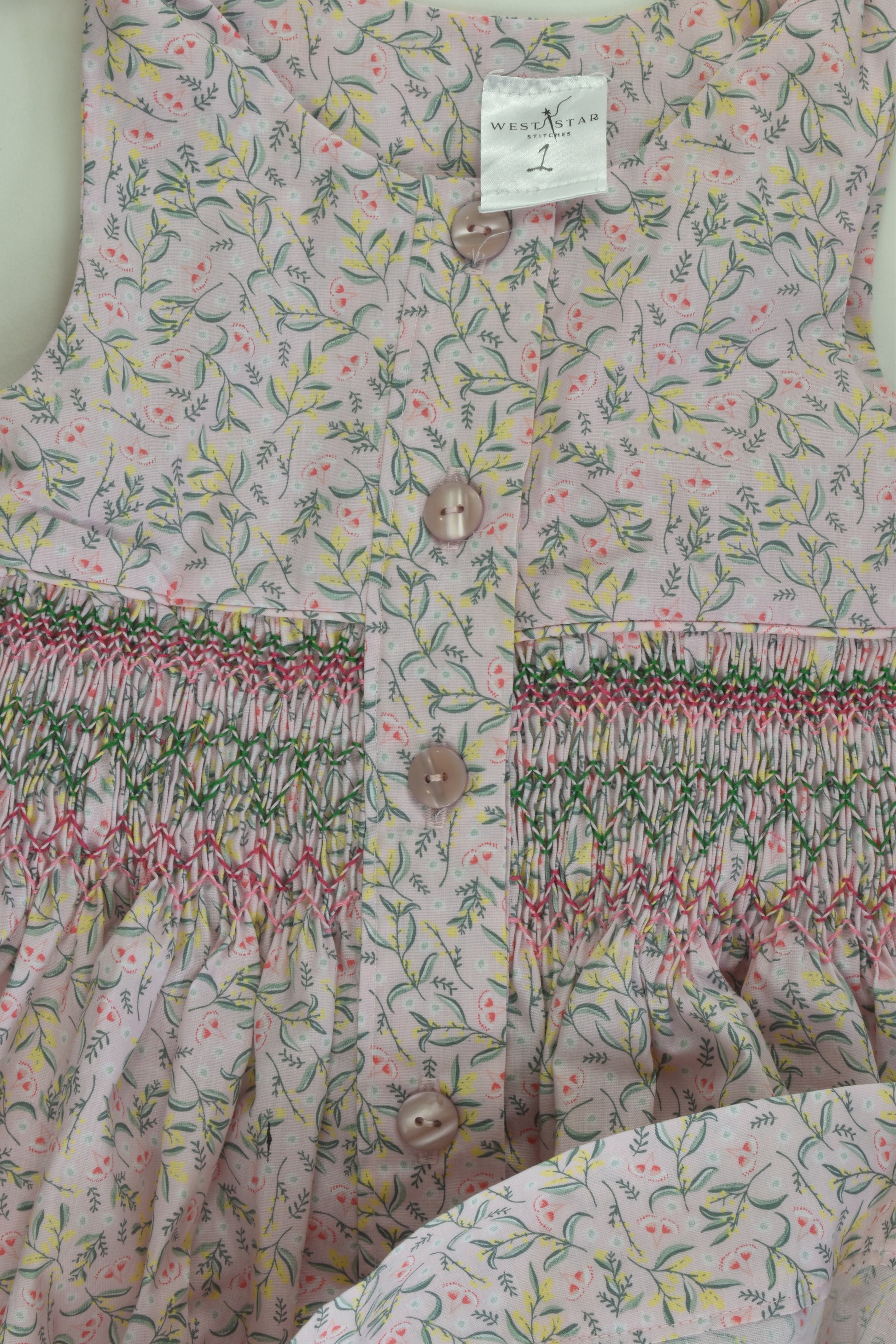 West Star Stitches Size 1 Floral Smocked Dress