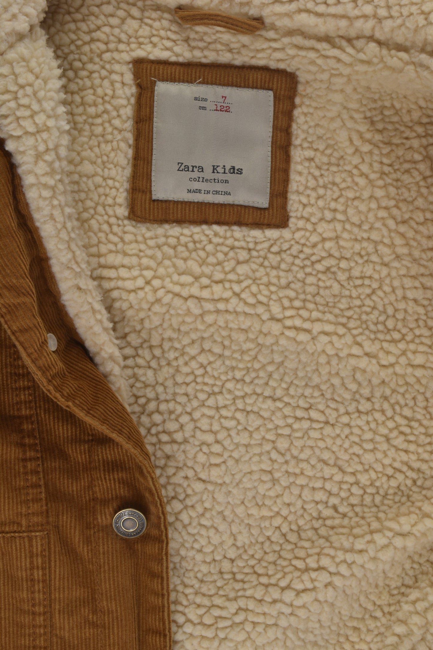 Zara Size 7 Sherpa Cord Jacket