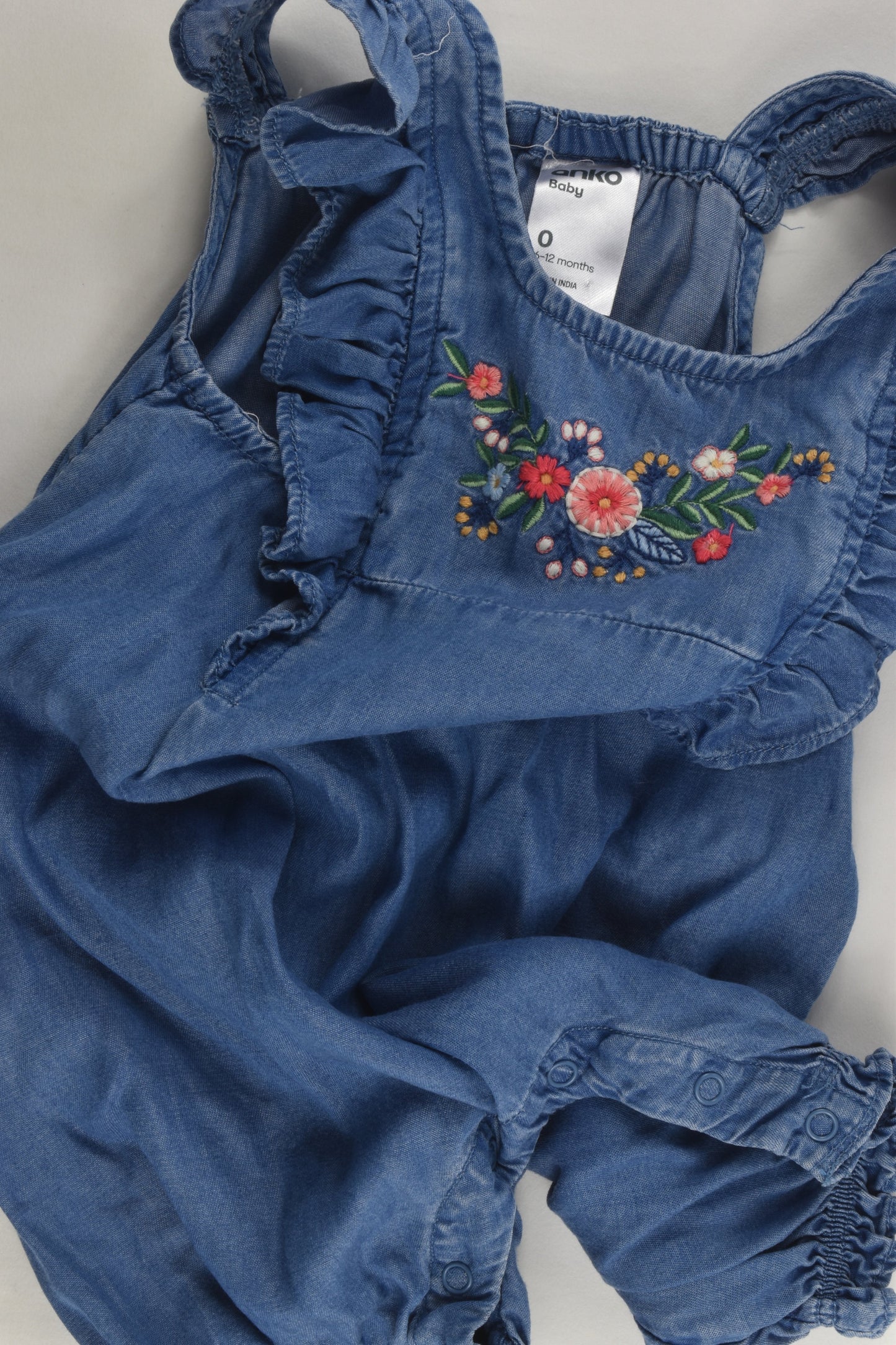 Anko Size 0 Lightweight Denim Playsuit with Floral Embroidery