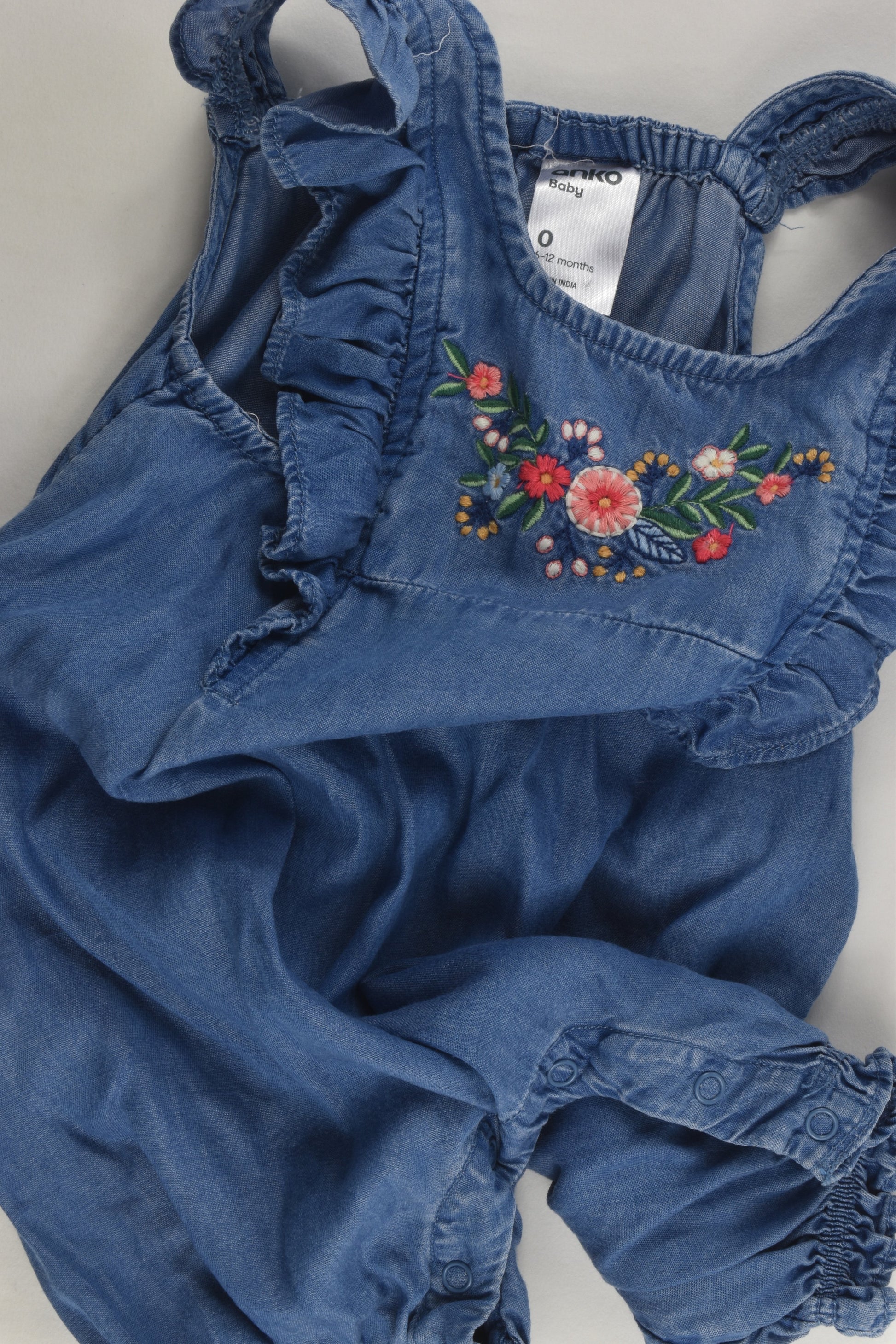 Anko Size 0 Lightweight Denim Playsuit with Floral Embroidery