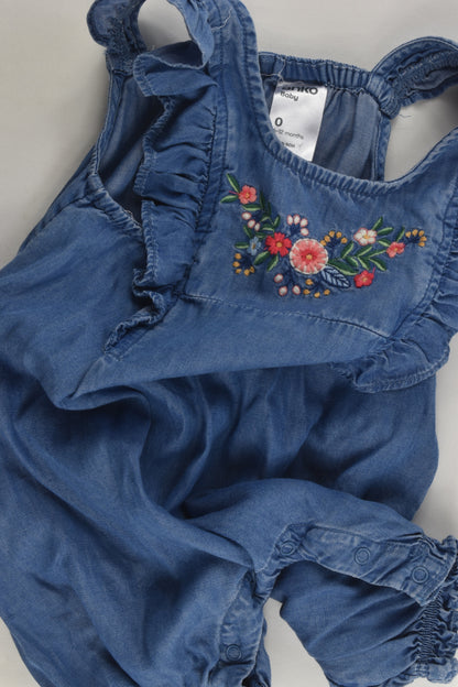 Anko Size 0 Lightweight Denim Playsuit with Floral Embroidery