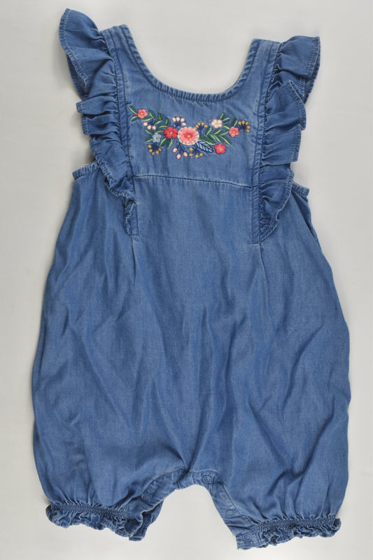 Anko Size 0 Lightweight Denim Playsuit with Floral Embroidery