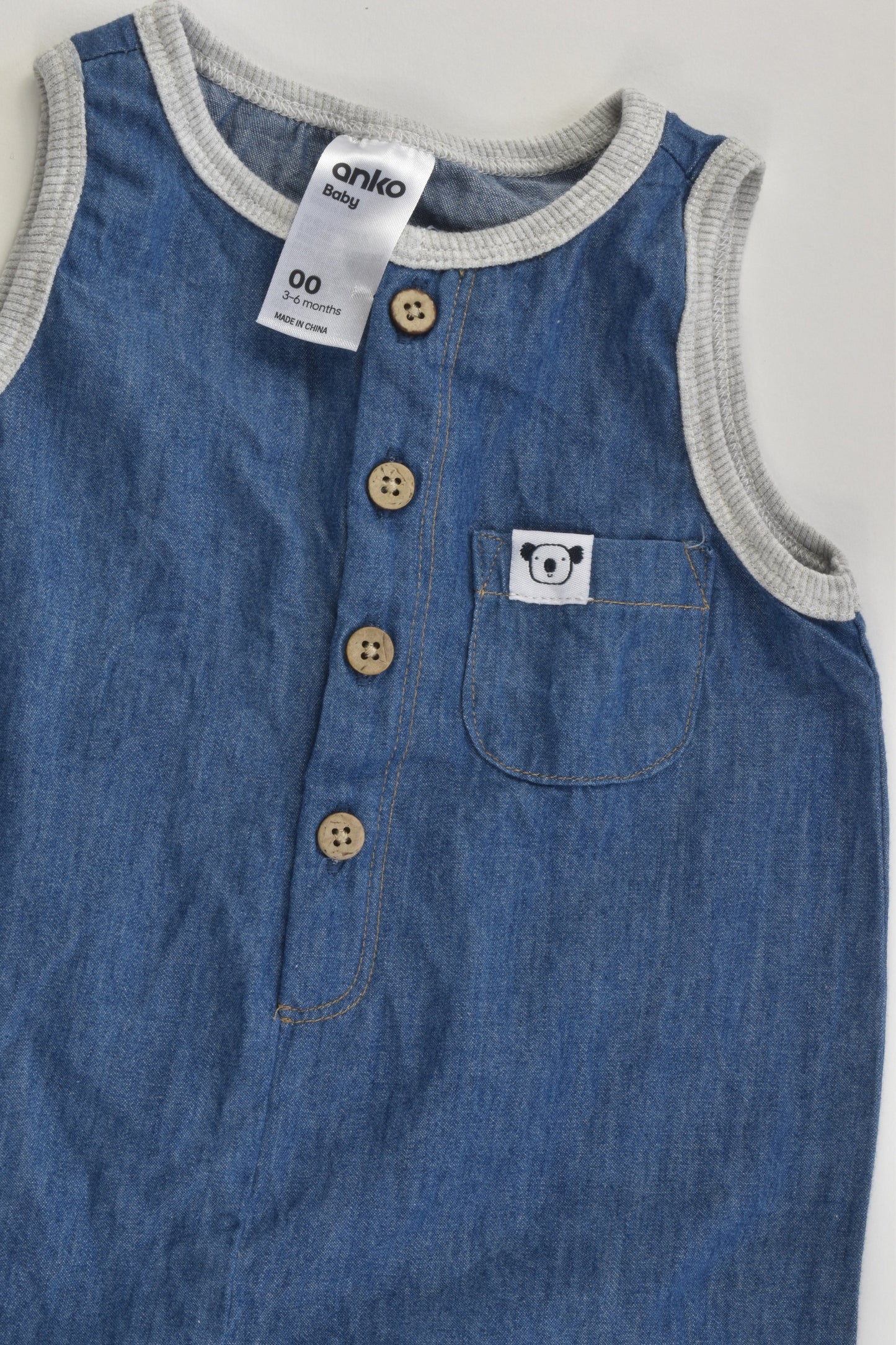 Anko Size 00 (3-6 months) Koala Lightweight Denim Overalls