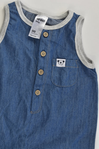 Anko Size 00 (3-6 months) Koala Lightweight Denim Overalls
