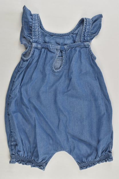 Anko Size 00 (3-6 months) Lightweight Denim Romper with Floral Embroidery