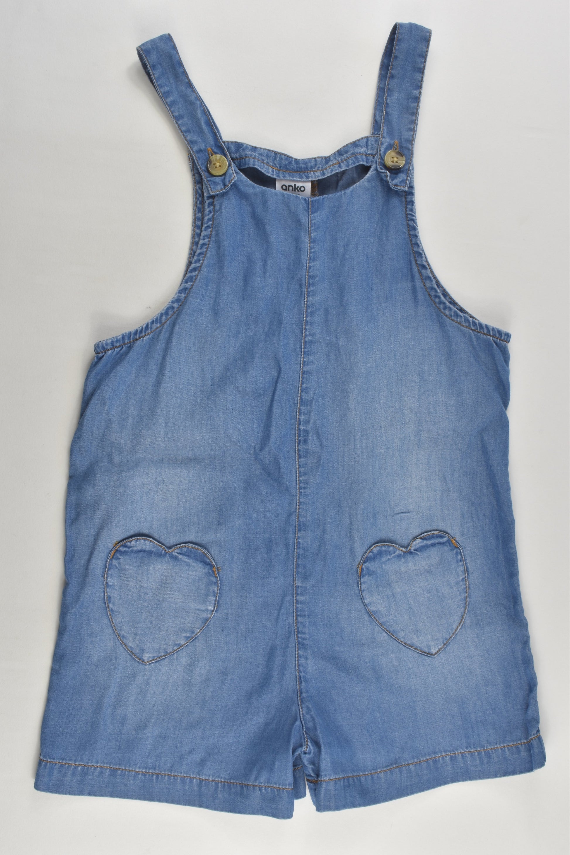 Anko Size 4 Lightweight Denim Love Heart Pockets Overalls