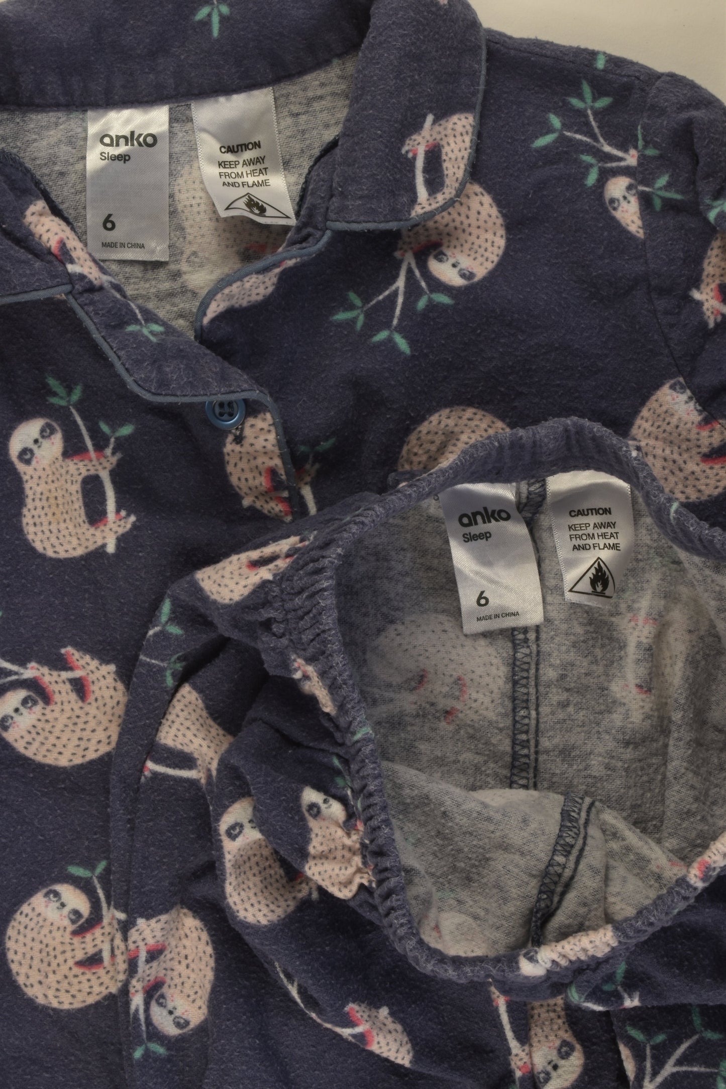 Anko Size 6 Sloth Flannel Pyjamas