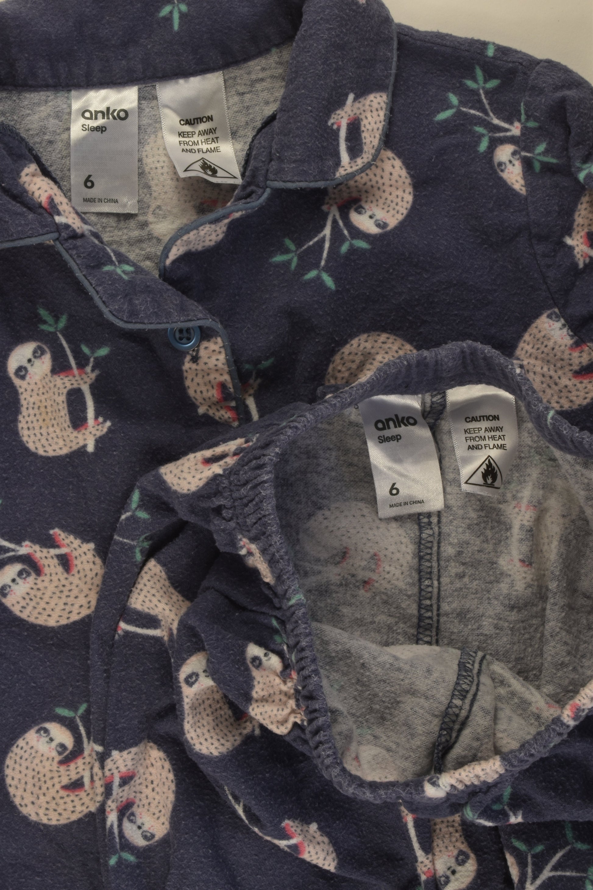 Anko Size 6 Sloth Flannel Pyjamas