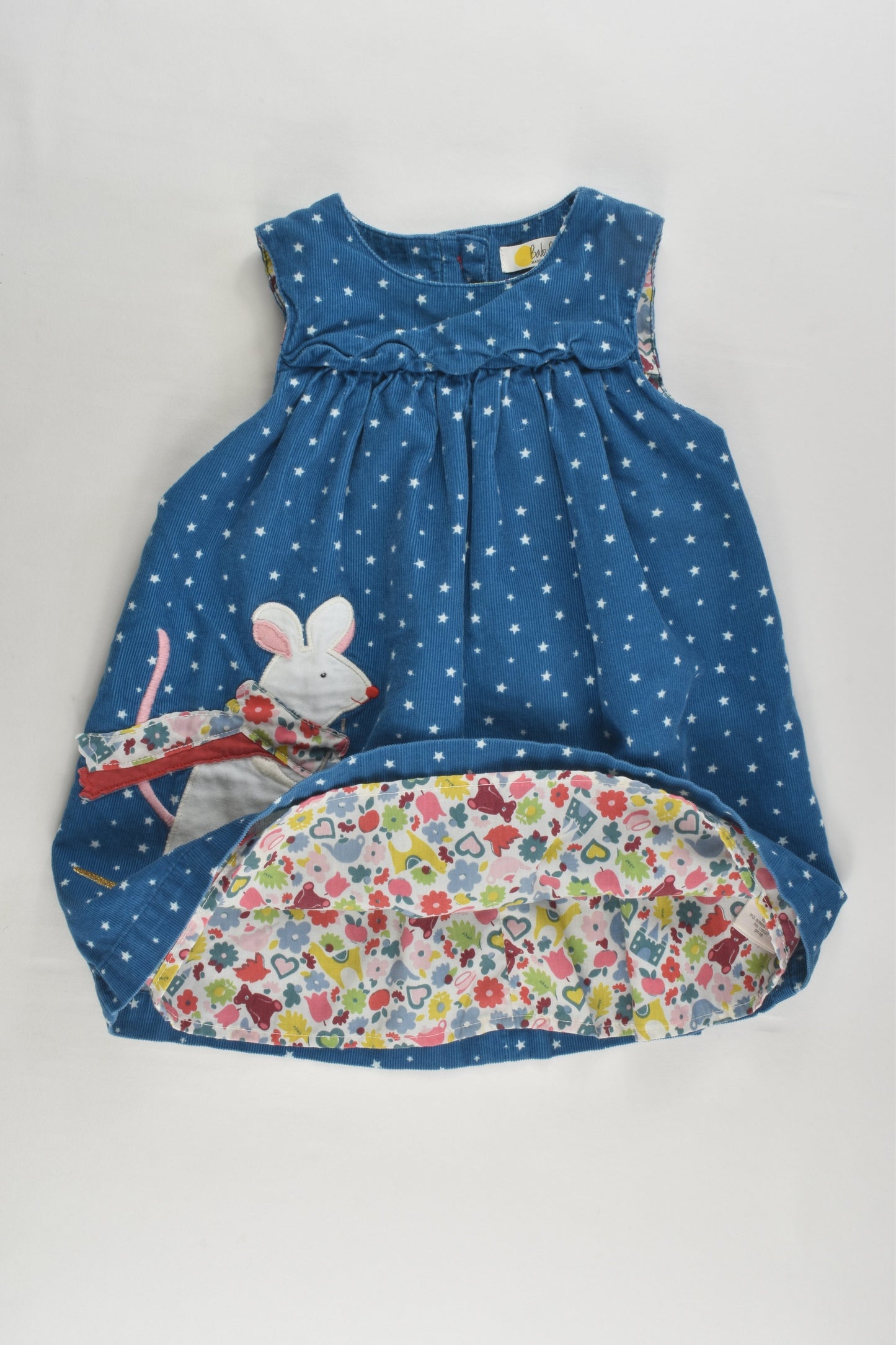 Baby Boden Size 0 (6-12 months, 80 cm) Mouse Cord Dress wth Floral Lining