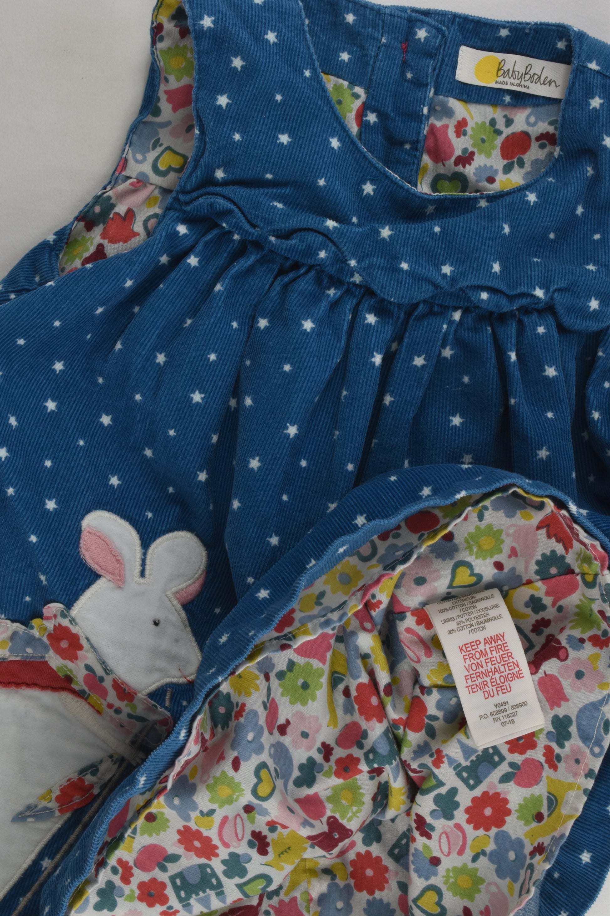 Baby Boden Size 0 (6-12 months, 80 cm) Mouse Cord Dress wth Floral Lining