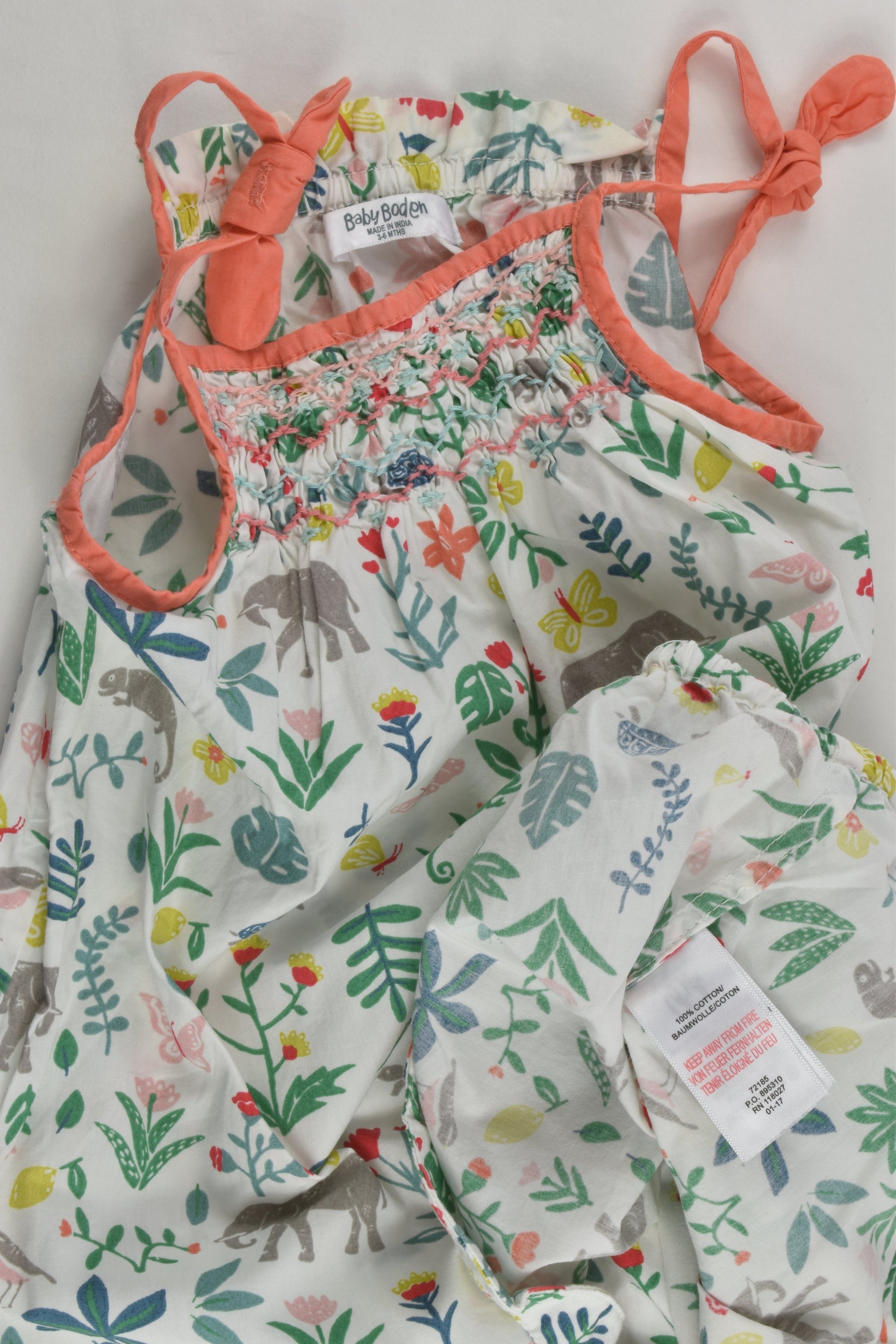 Baby Boden Size 00 (3-6 months) Lightweight Animals and Plants Playsuit