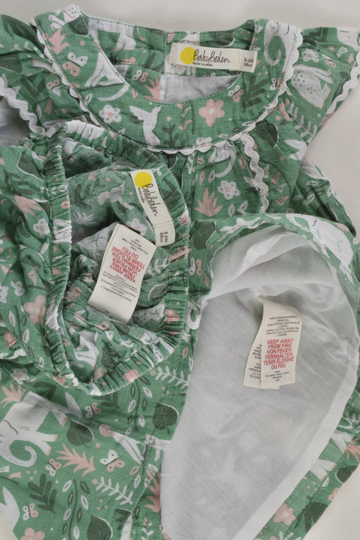 Baby Boden Size 00 Elephant Lined Dress and Matching Bloomers