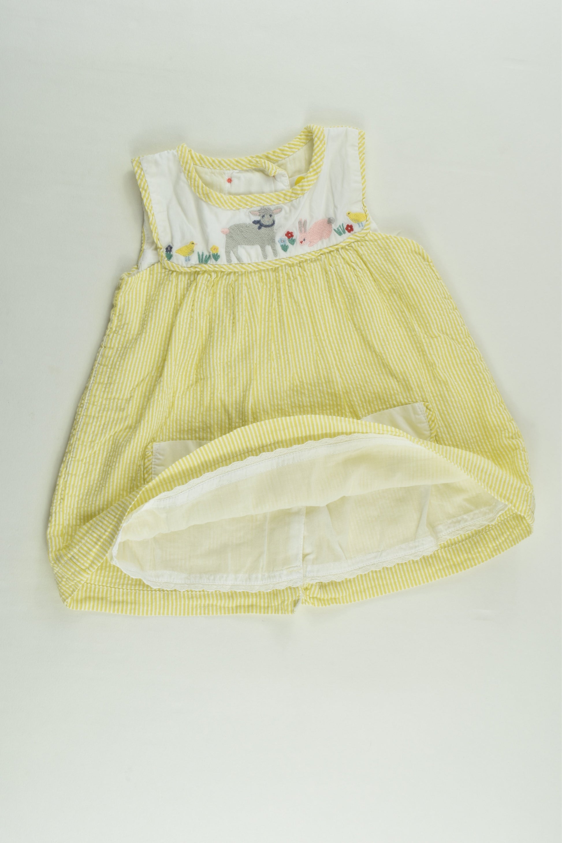 Baby Boden Size 000 (0-3 months, 62 cm) Lined Farm Animals Dress with Matching Bloomers