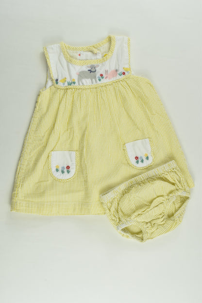 Baby Boden Size 000 (0-3 months, 62 cm) Lined Farm Animals Dress with Matching Bloomers