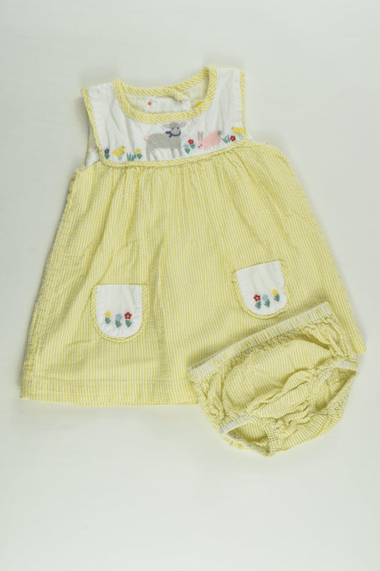 Baby Boden Size 000 (0-3 months, 62 cm) Lined Farm Animals Dress with Matching Bloomers