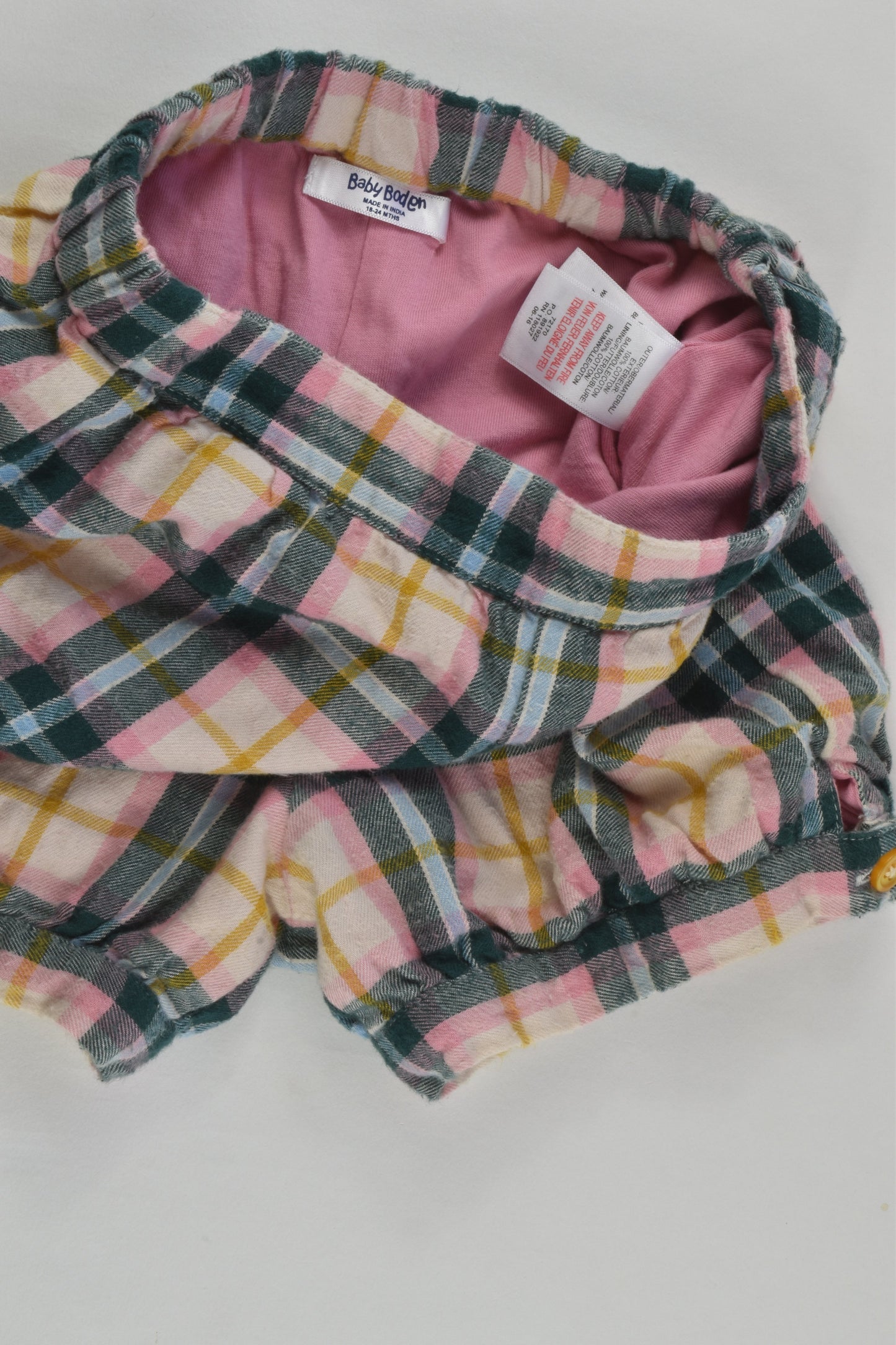 Baby Boden Size 2 (18-24 months) Lined Checked Flannelette Shorts