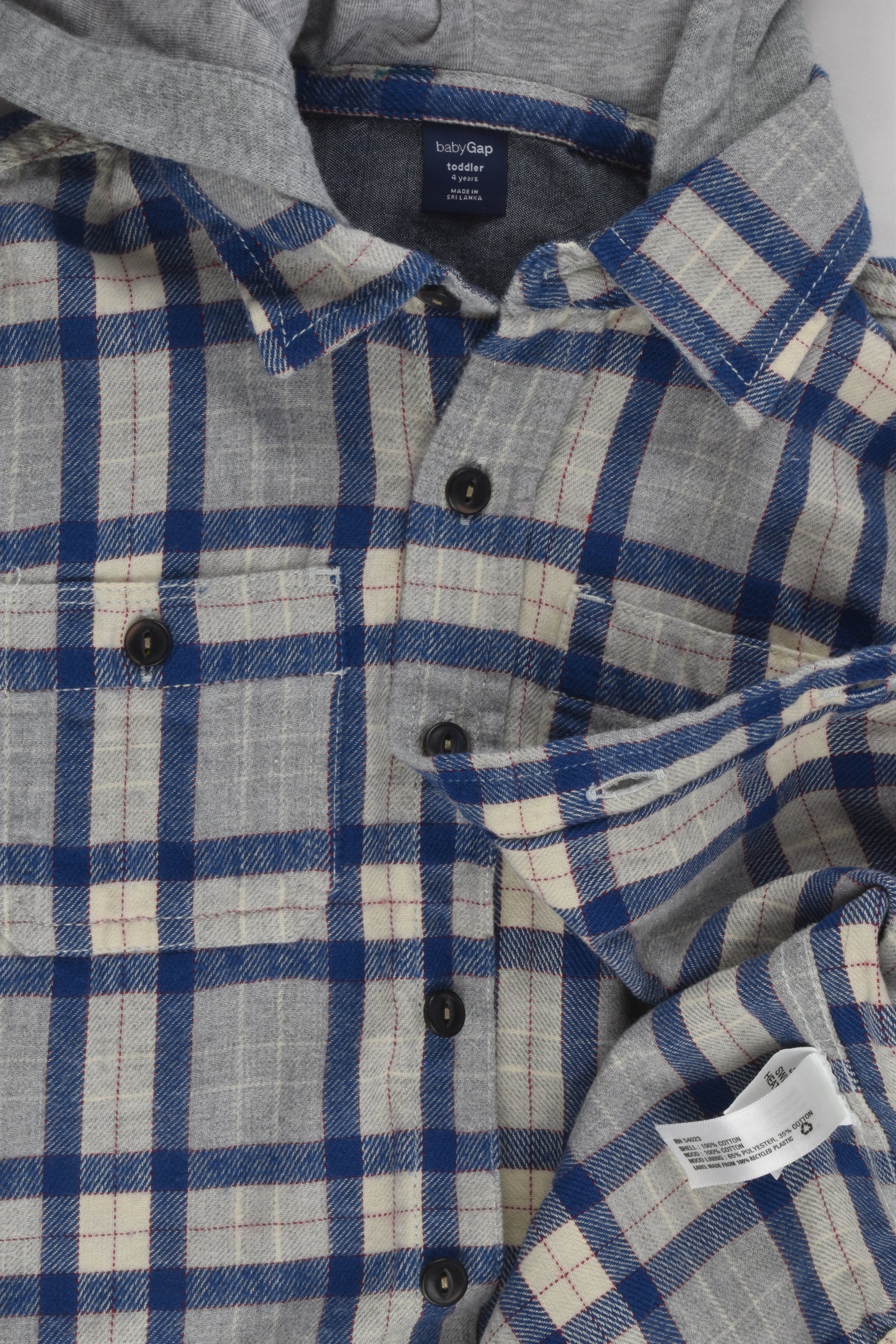 Baby Gap Size 4 Checked Flannelette Shirt with Hood