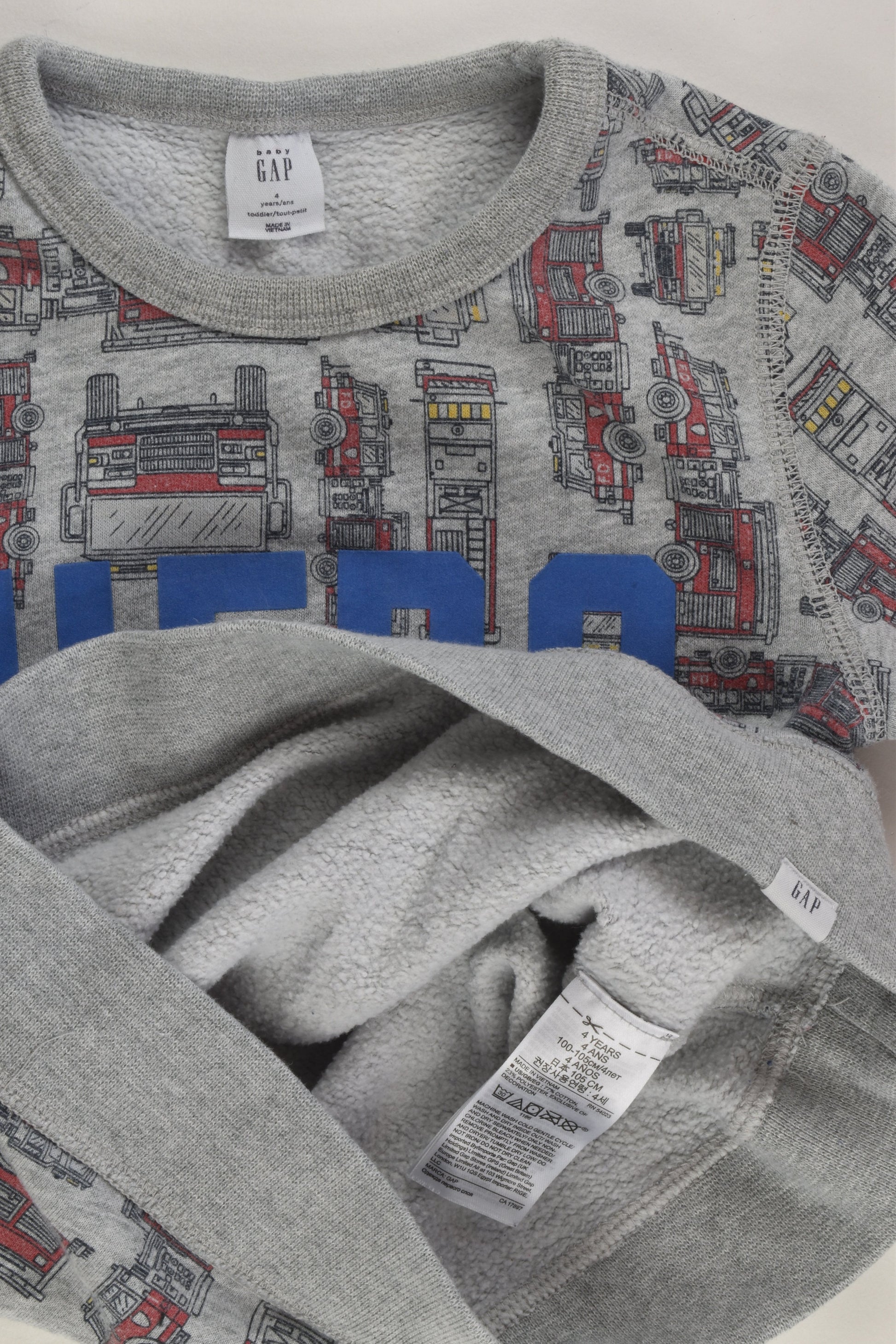 Baby Gap Size 4 'Hero' Fire Trucks Sweater