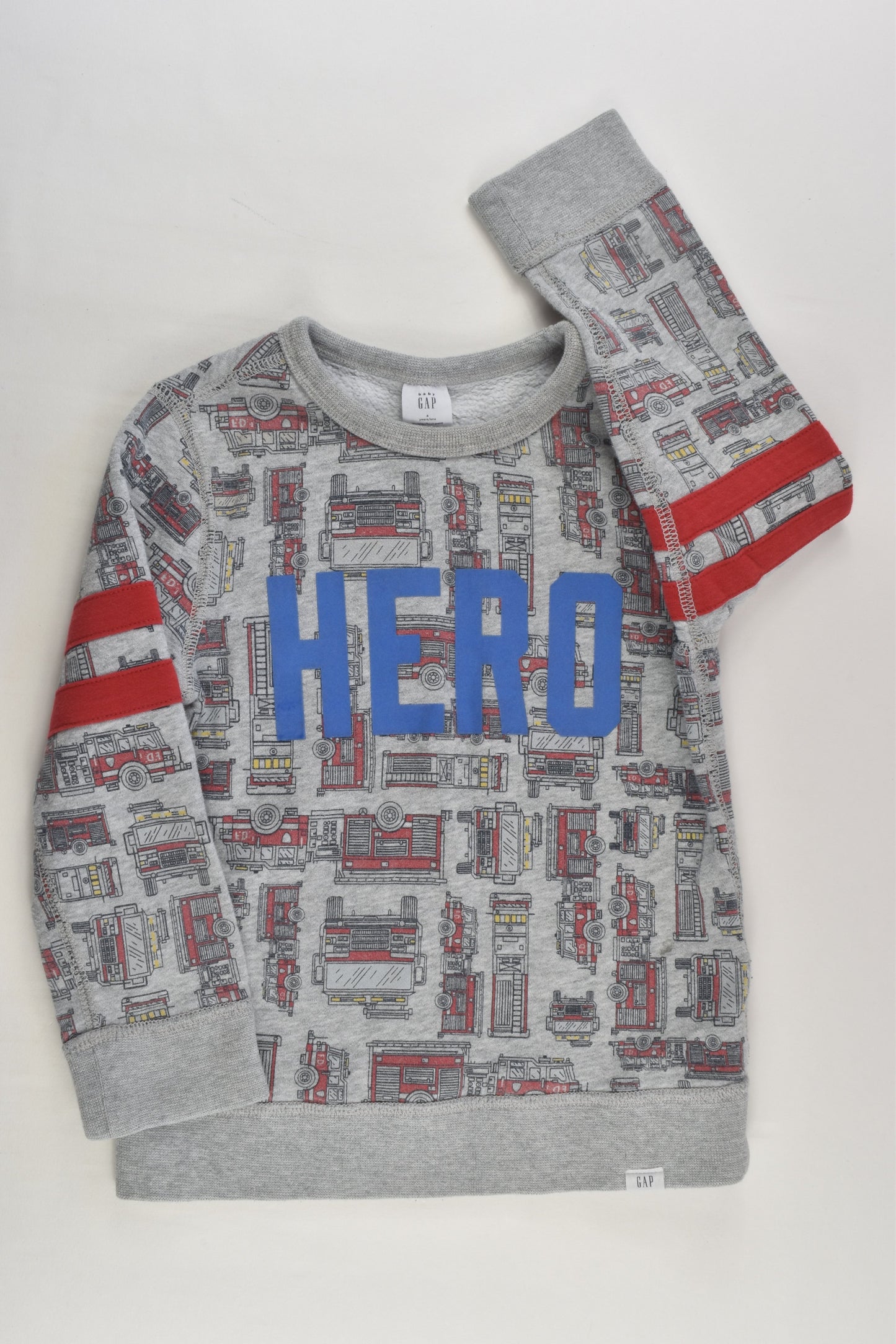 Baby Gap Size 4 'Hero' Fire Trucks Sweater