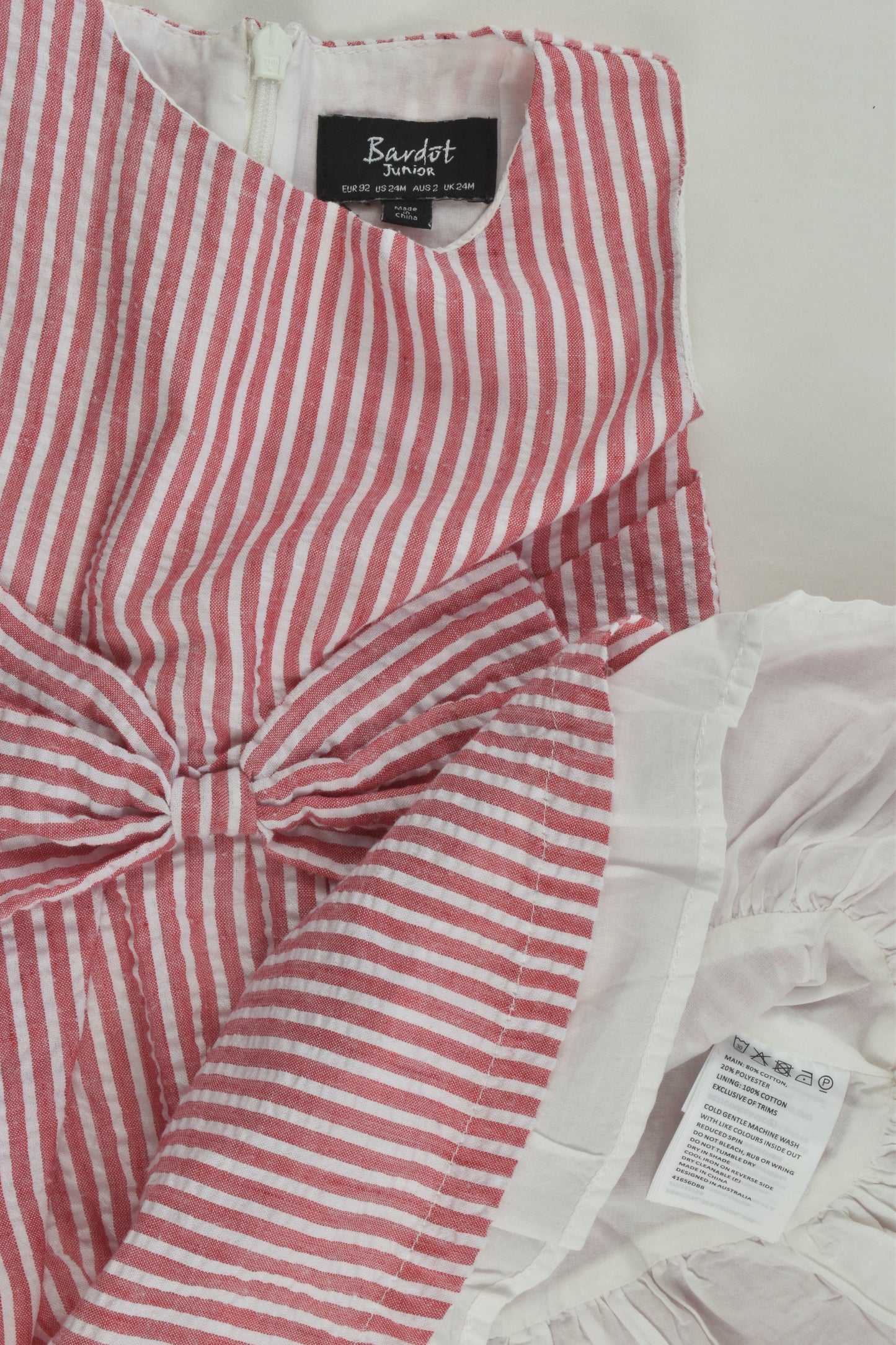 Bardot Junior Size 2 (92 cm) Lined Striped Dress