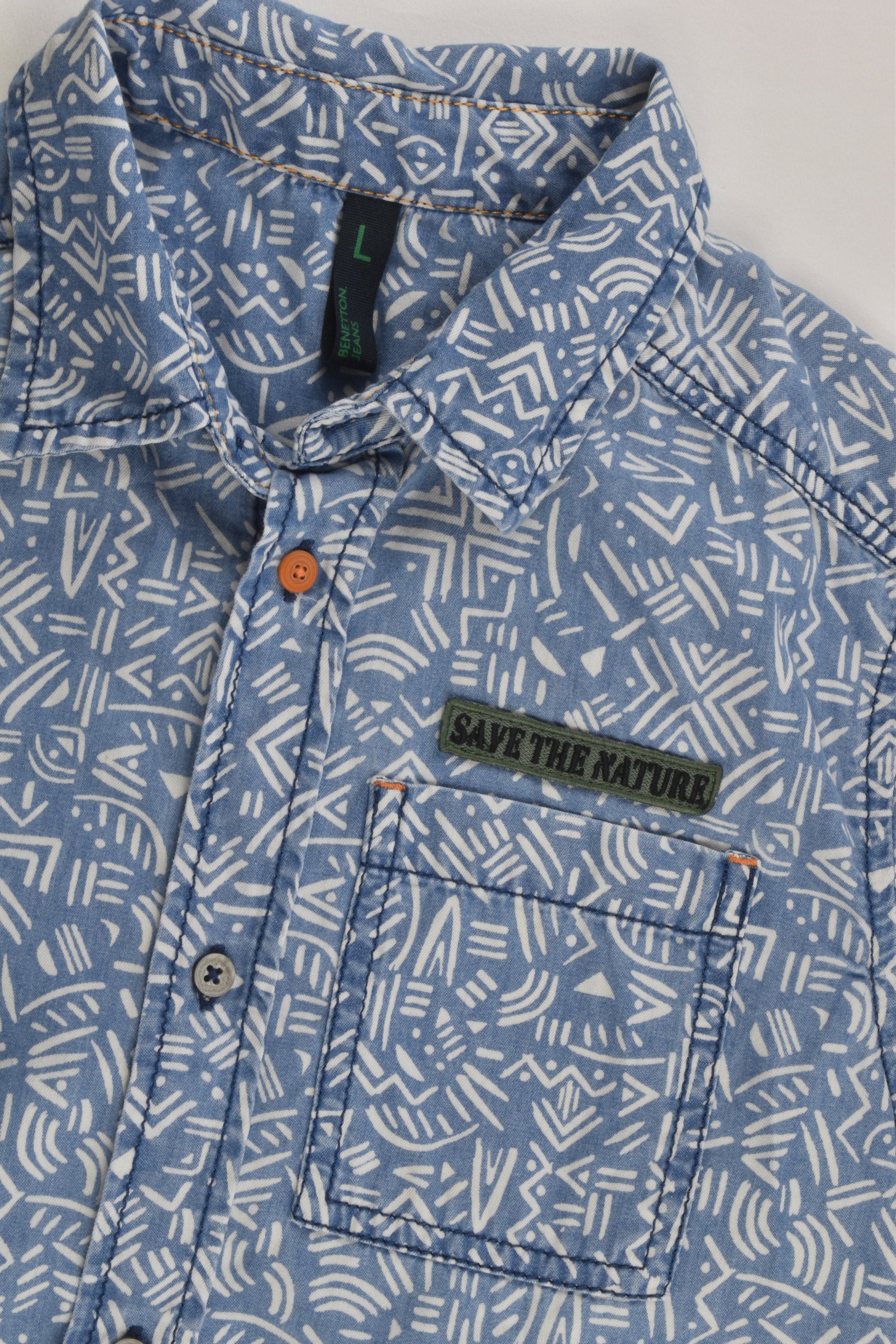 Benetton Size 8-9 Lightweight 'Save The Nature' Denim Shirt