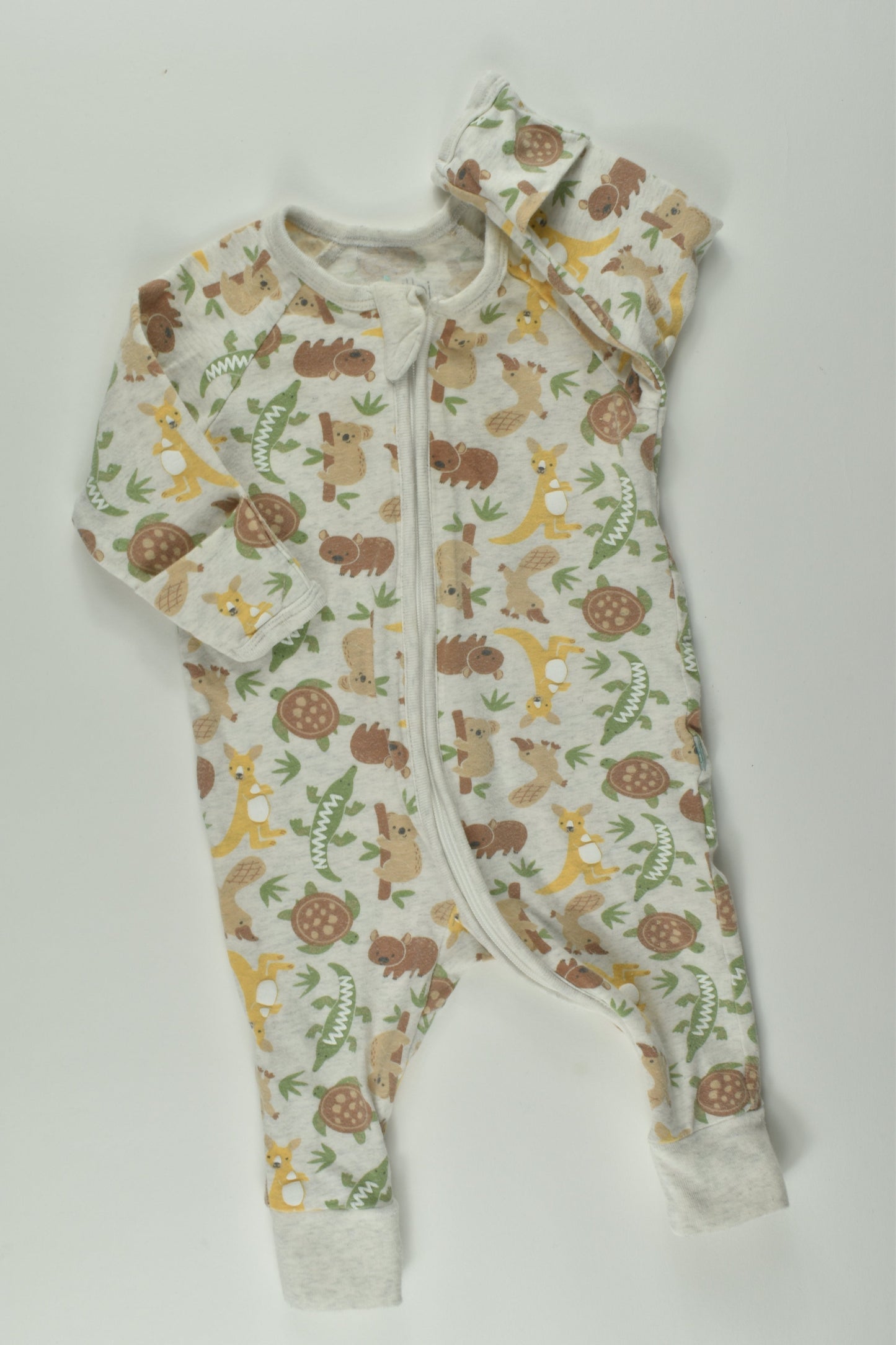 Bilbi Size 000 Australian Animals Zip Romper