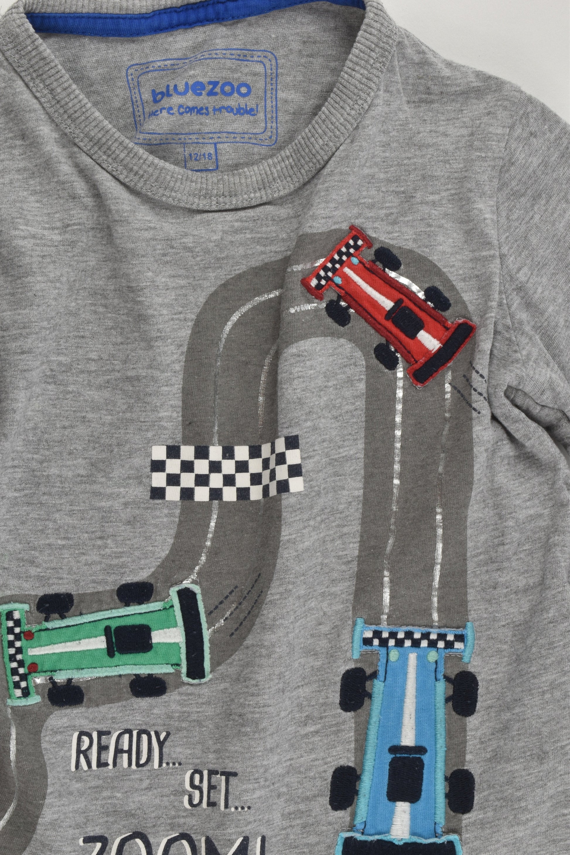 Bluezoo (Debenhams) Size 1 (12-18 months, 86 cm) 'Ready... Set.. Zoom!' Top