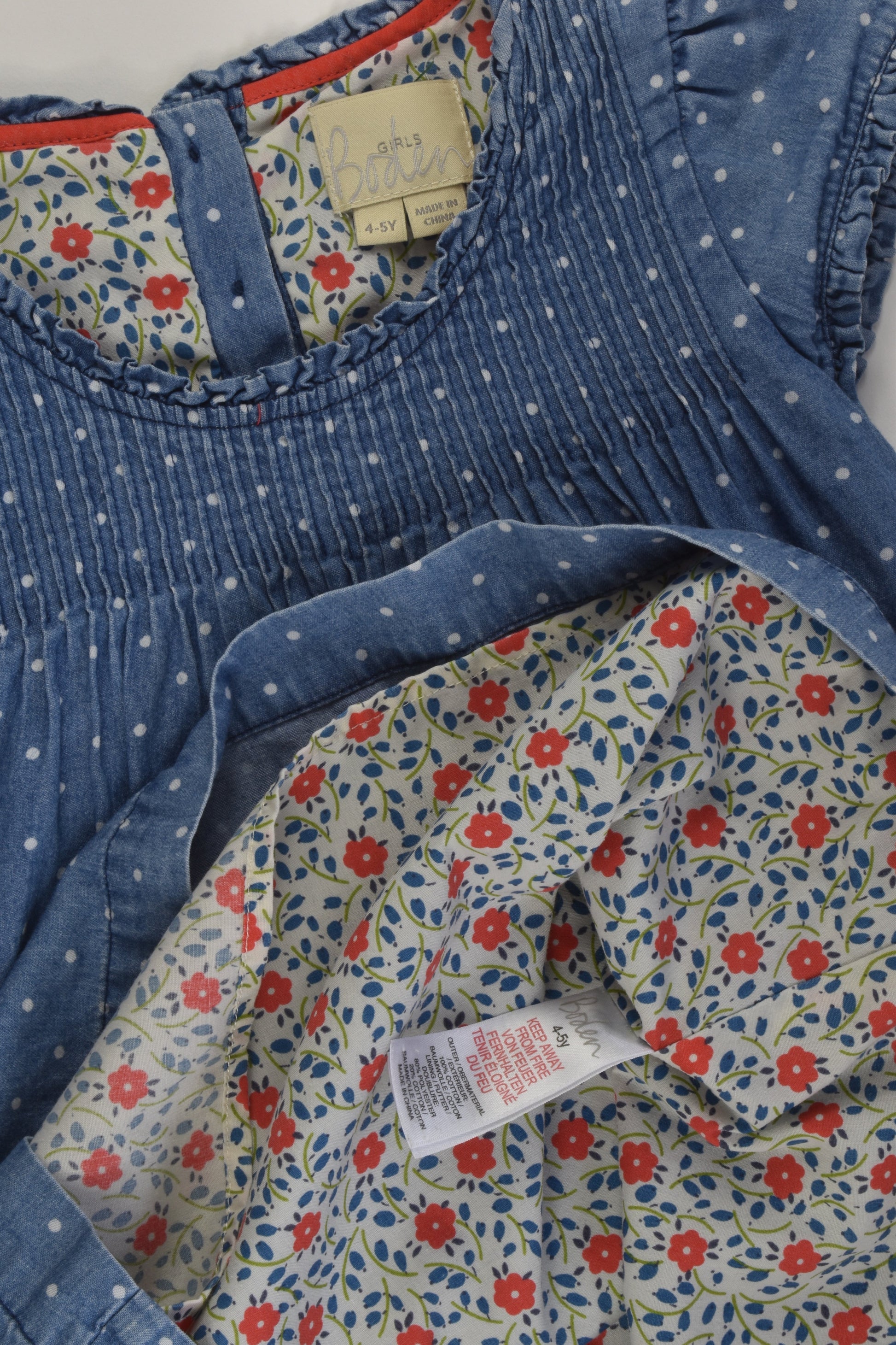 Boden Size 4-5 Liberty Print Lined Denim Dress