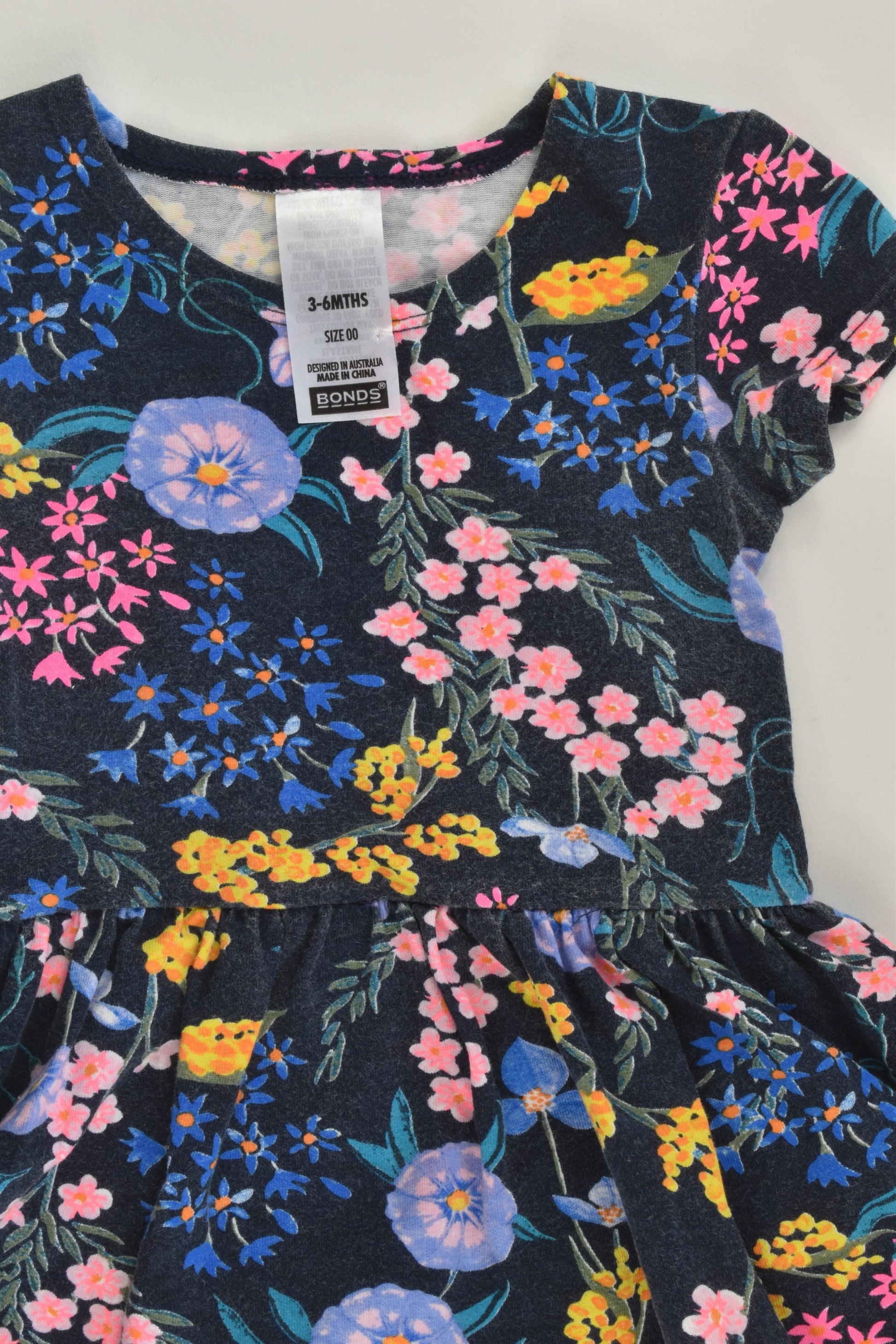 Bonds Size 00 (3-6 months) Floral Dress with Bodysuit Underneath