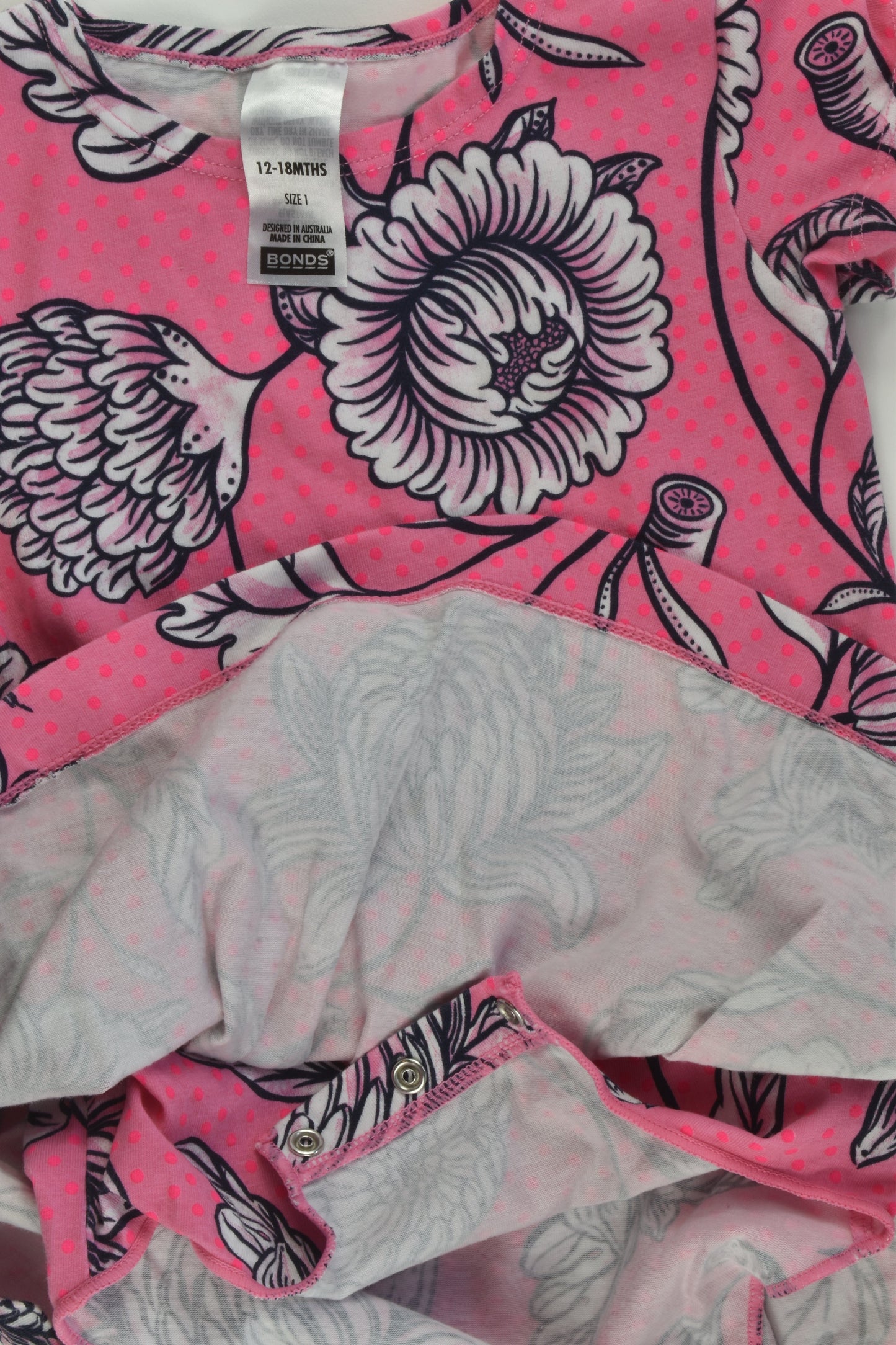 Bonds Size 1 Floral Dress with Bodysuit Underneath