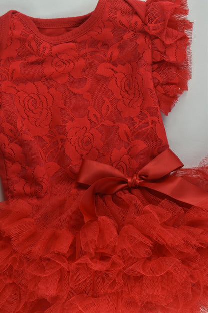 Brand Unknown Size 00 Red Lace and Tutu Bodysuit
