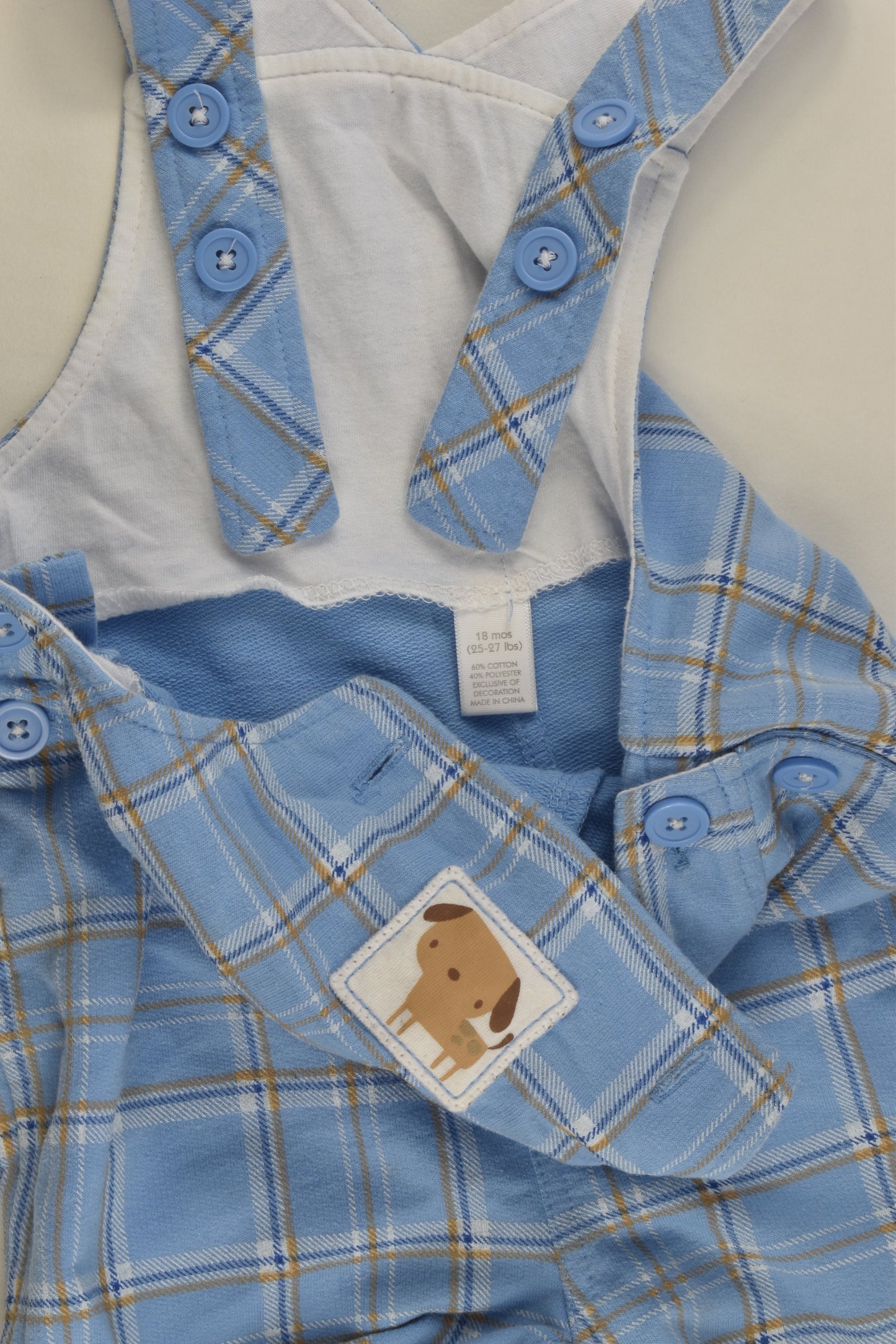 Brand Unknown Size 1 (18 months) Dog Checked Short Overalls