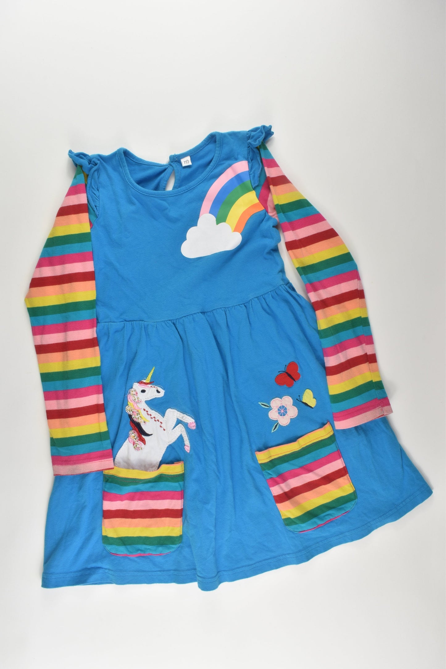 Brand Unknown Size 5 (110 cm) Rainbow Dress Blue
