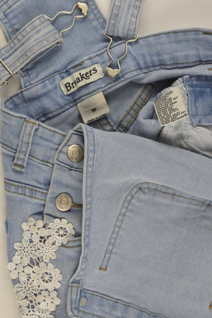 Breakers Size 10 Stretchy Short Denim Overalls with Lace Detail