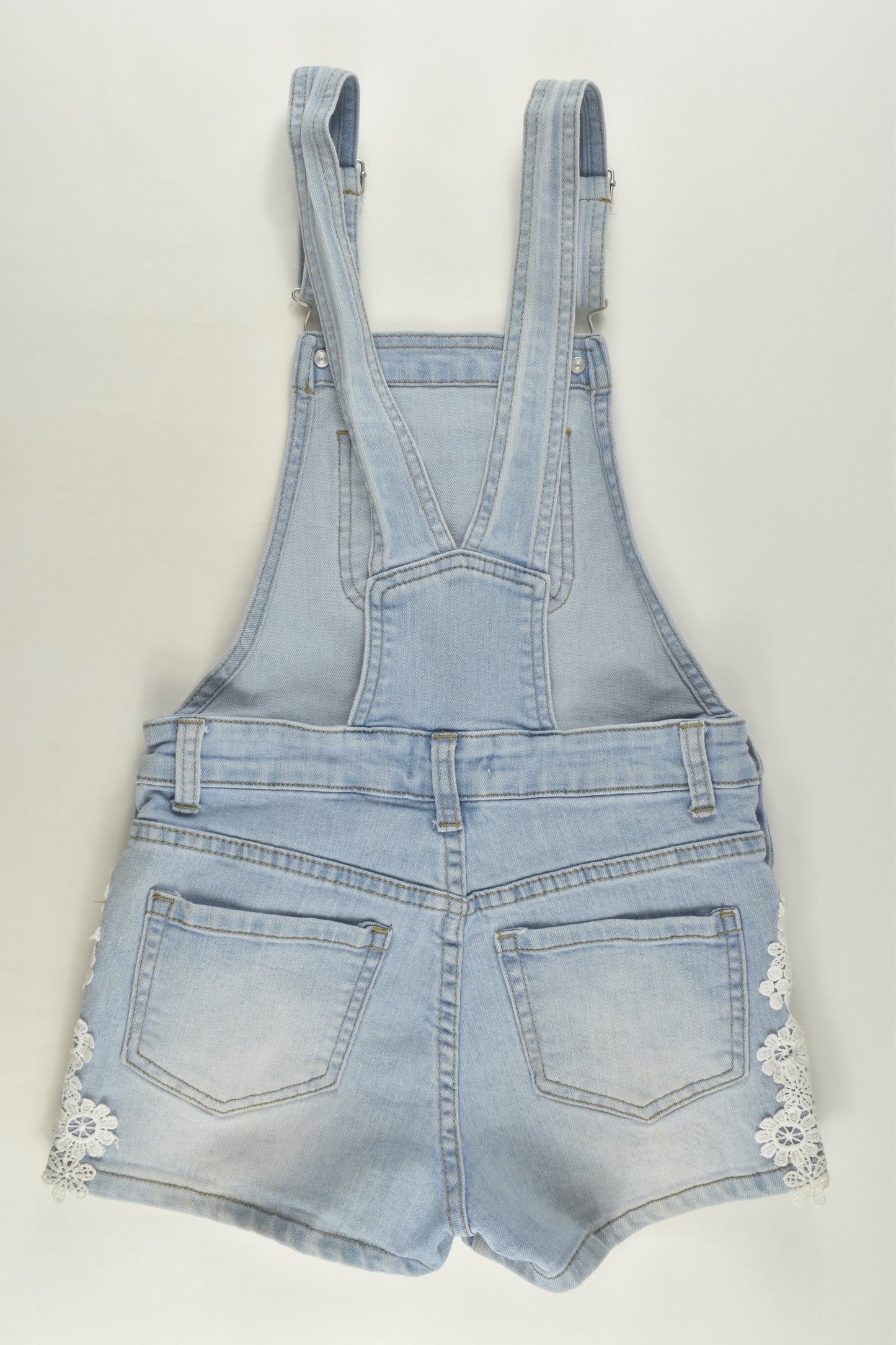 Breakers Size 10 Stretchy Short Denim Overalls with Lace Detail
