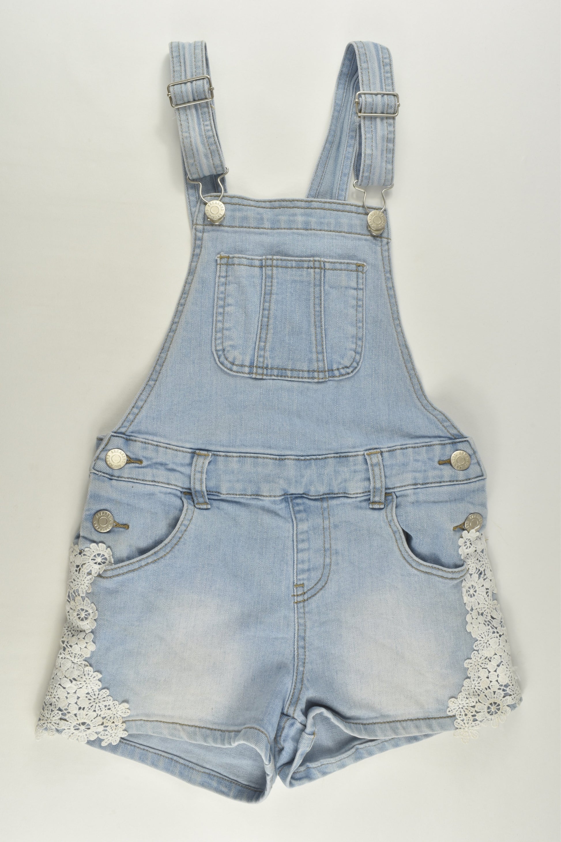 Breakers Size 10 Stretchy Short Denim Overalls with Lace Detail