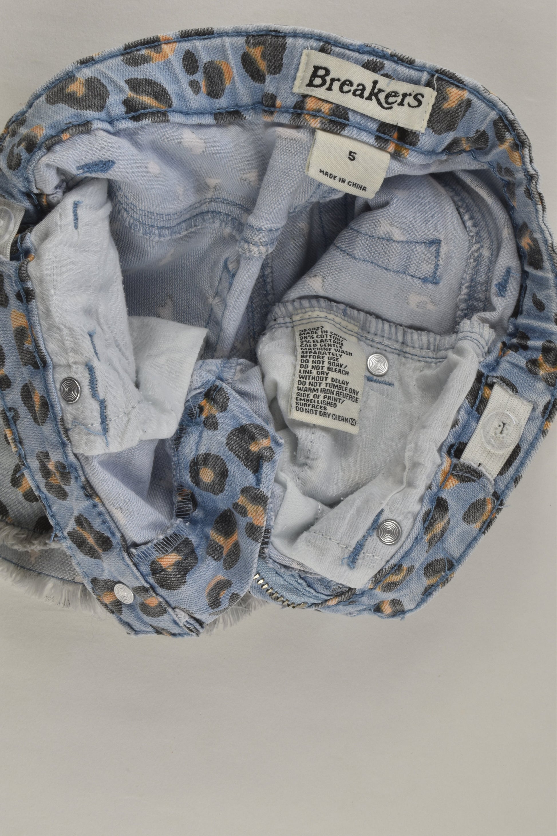Breakers Size 5 Leopard Print Denim Shorts